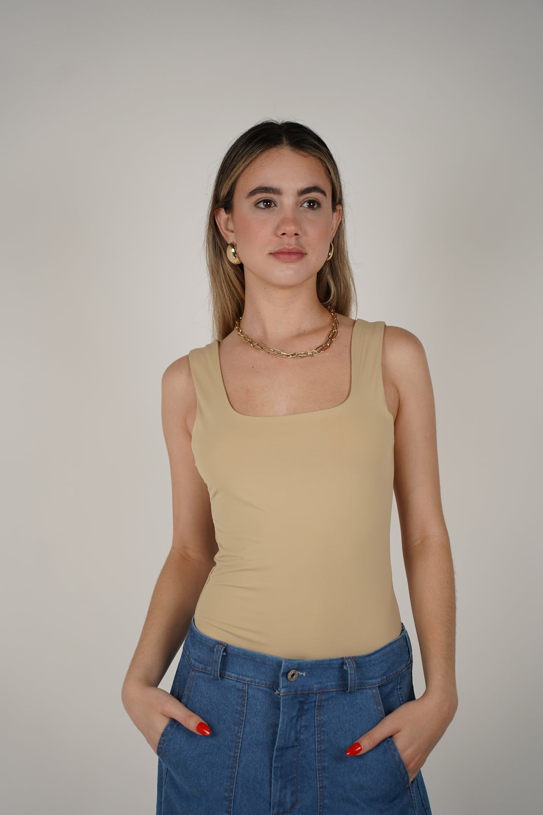 Nude Scoop Neck Ribbed Bodysuit – Effortless Essential for Every Wardrobe