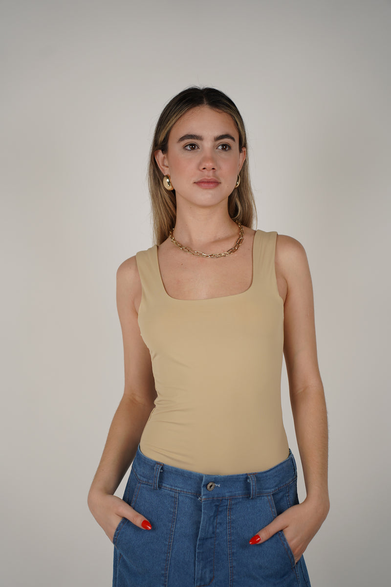 Nude Scoop Neck Ribbed Bodysuit – Effortless Essential for Every Wardrobe