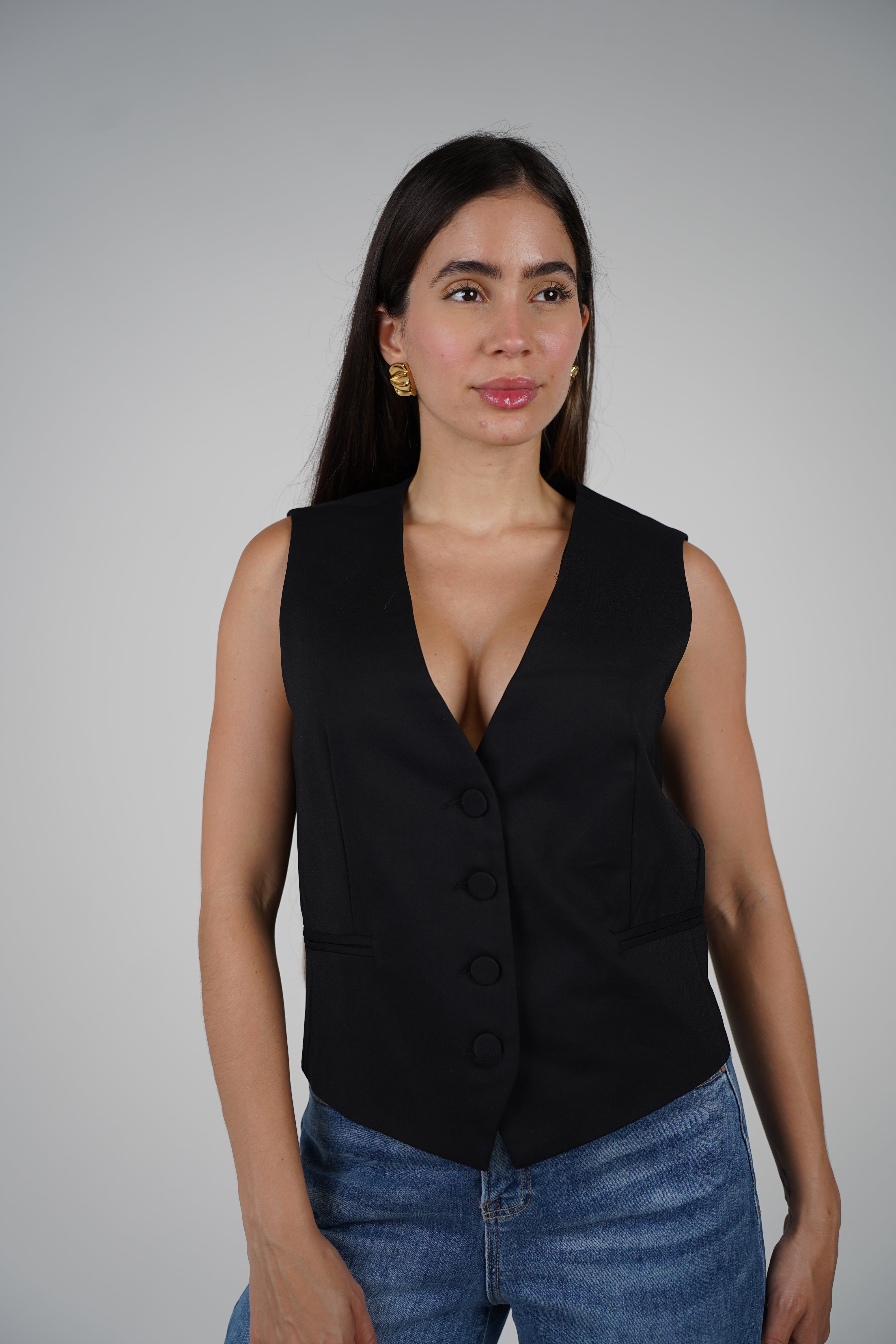 Valentina Black Tailored Vest – Classic Button-Up Waistcoat for Effortless Style