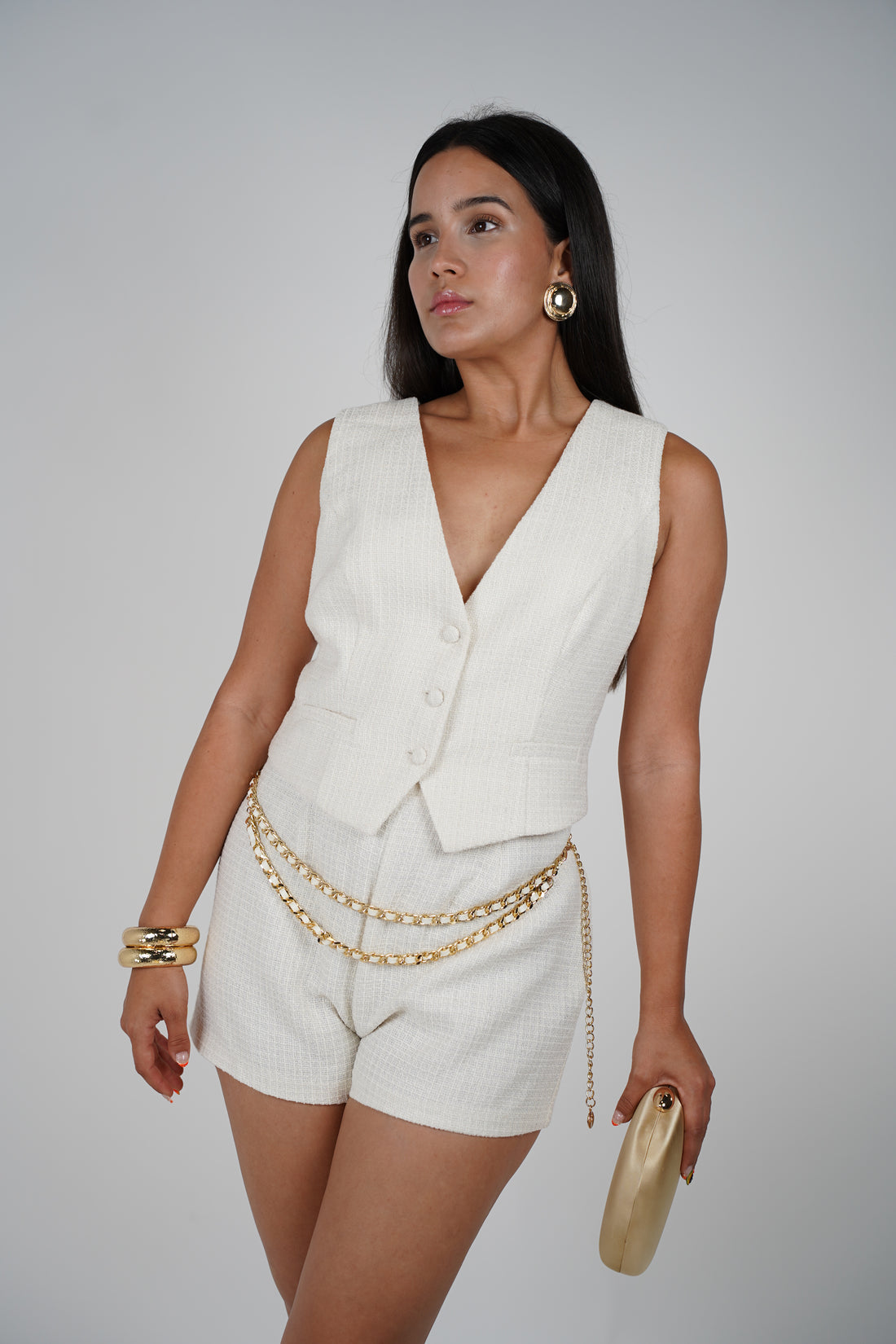 Ira Chain Shorts Set – Textured Vest & Shorts Look