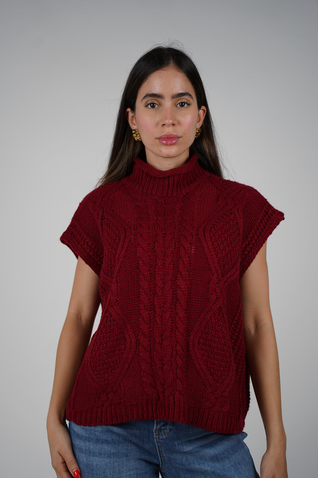 Nani Sweater – Chunky Cable Knit in Wine Red