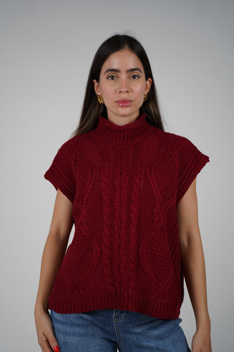 Nani Sweater – Chunky Cable Knit in Wine Red