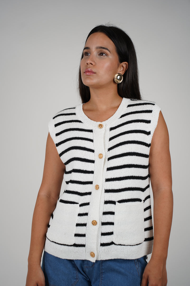 Lalita Sweater Vest – Striped Knit with Button Front