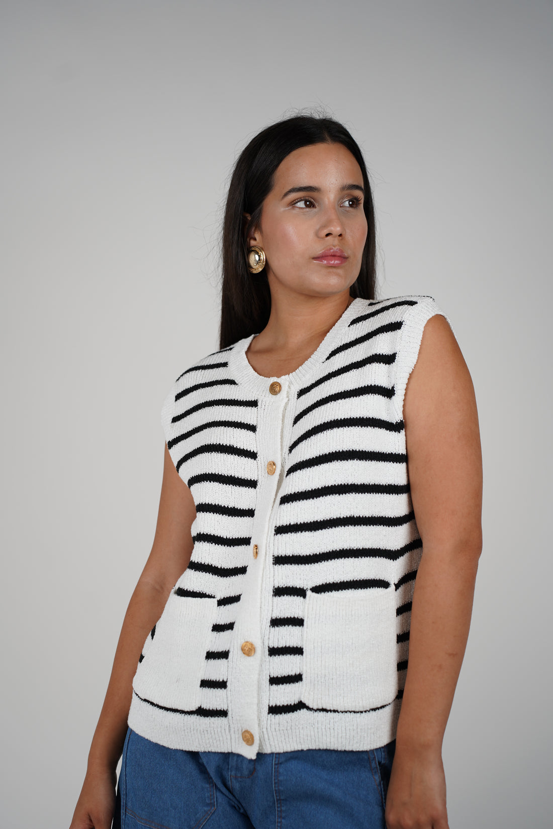 Lalita Sweater Vest – Striped Knit with Button Front