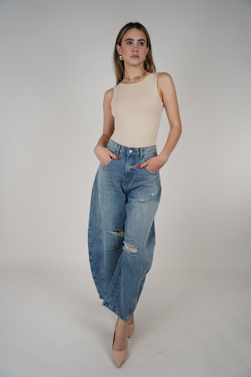 Bianca Ripped Barrel Jean – Distressed Volume Denim