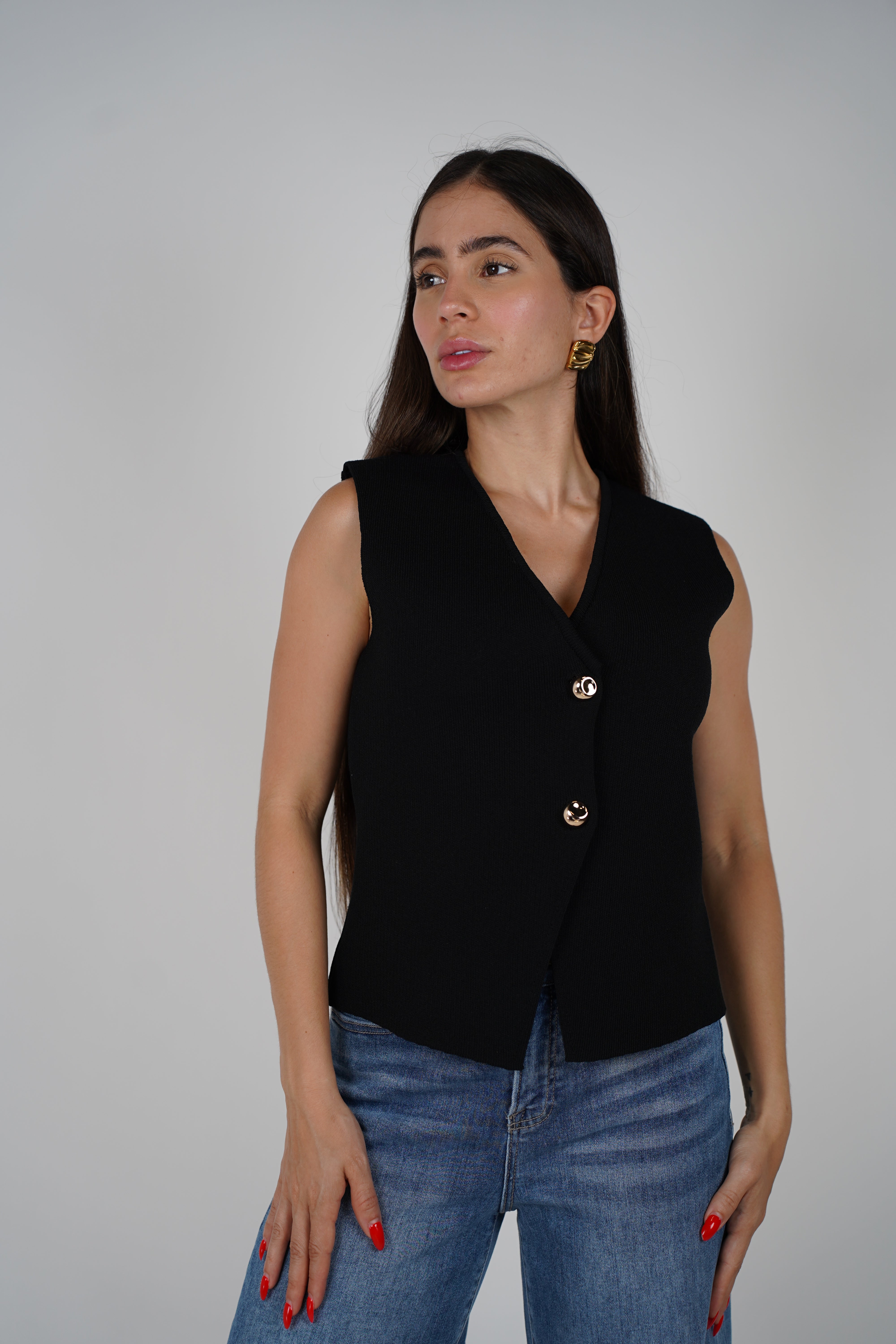 Selena Vest – Minimalist Knit in Cream with Gold Buttons