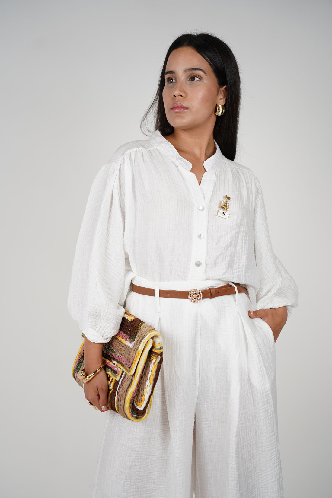Alvira Belted Linen Set – Effortless White Two-Piece Look