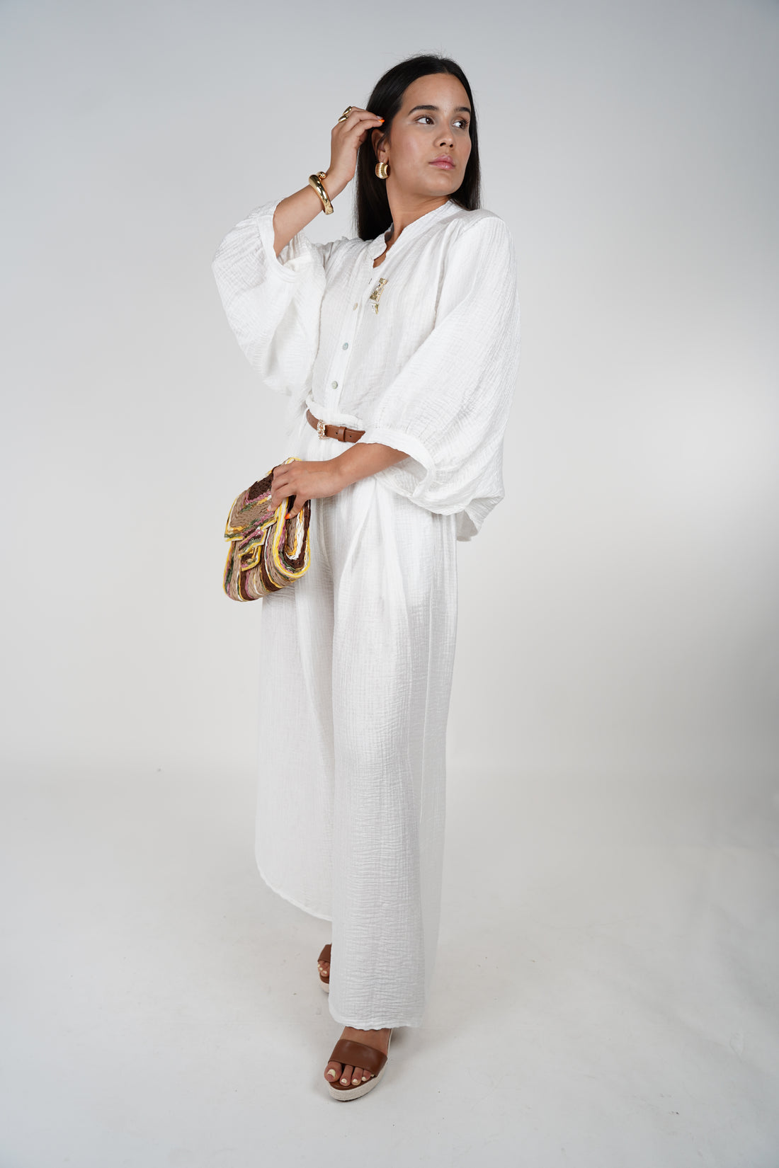Alvira Belted Linen Set – Effortless White Two-Piece Look