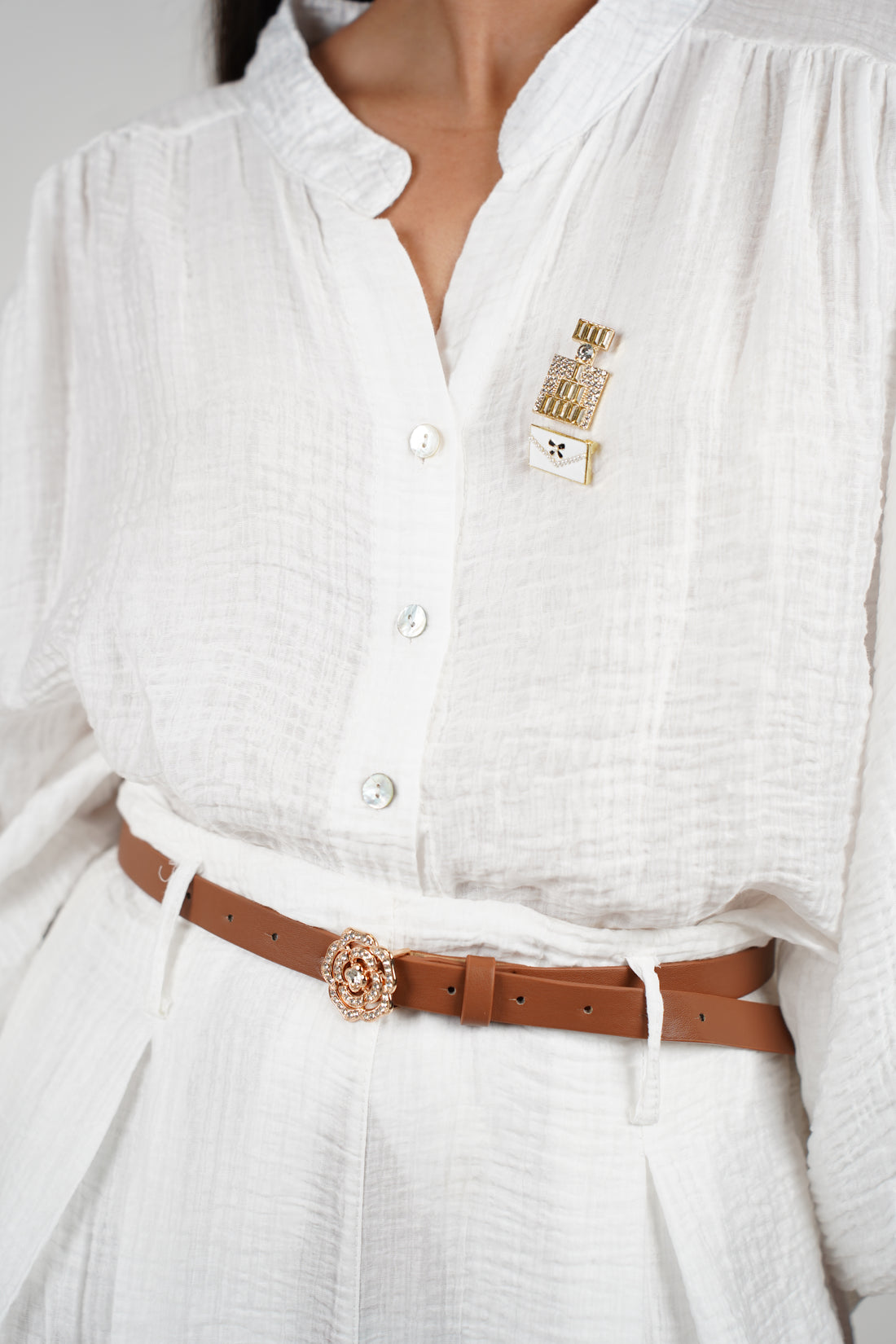 Alvira Belted Linen Set – Effortless White Two-Piece Look