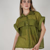 Talira Pockets Button Down – Lightweight Sheer Black Blouse