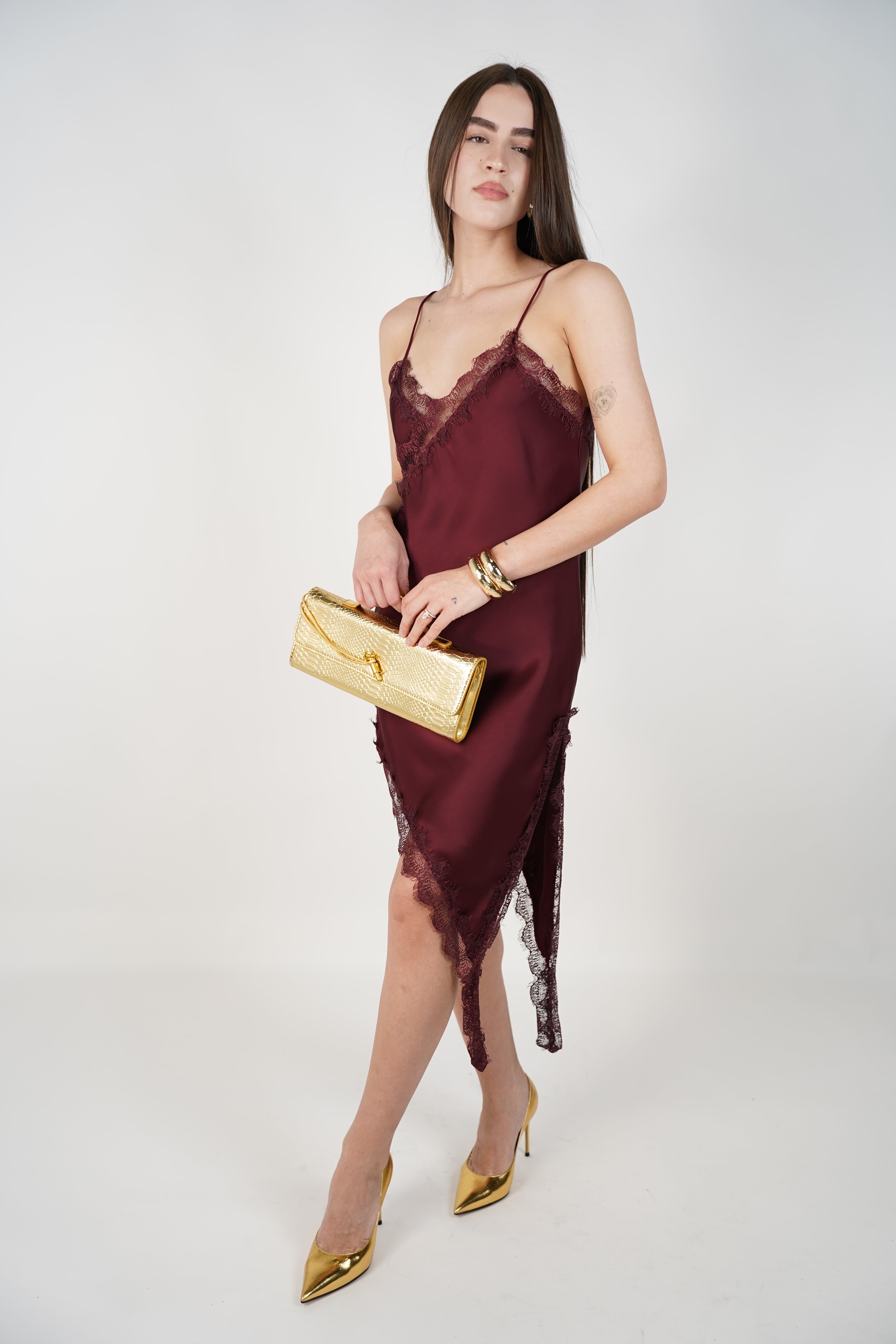 Janelle Satin Mini Dress – Asymmetrical Lace Slip Silhouette