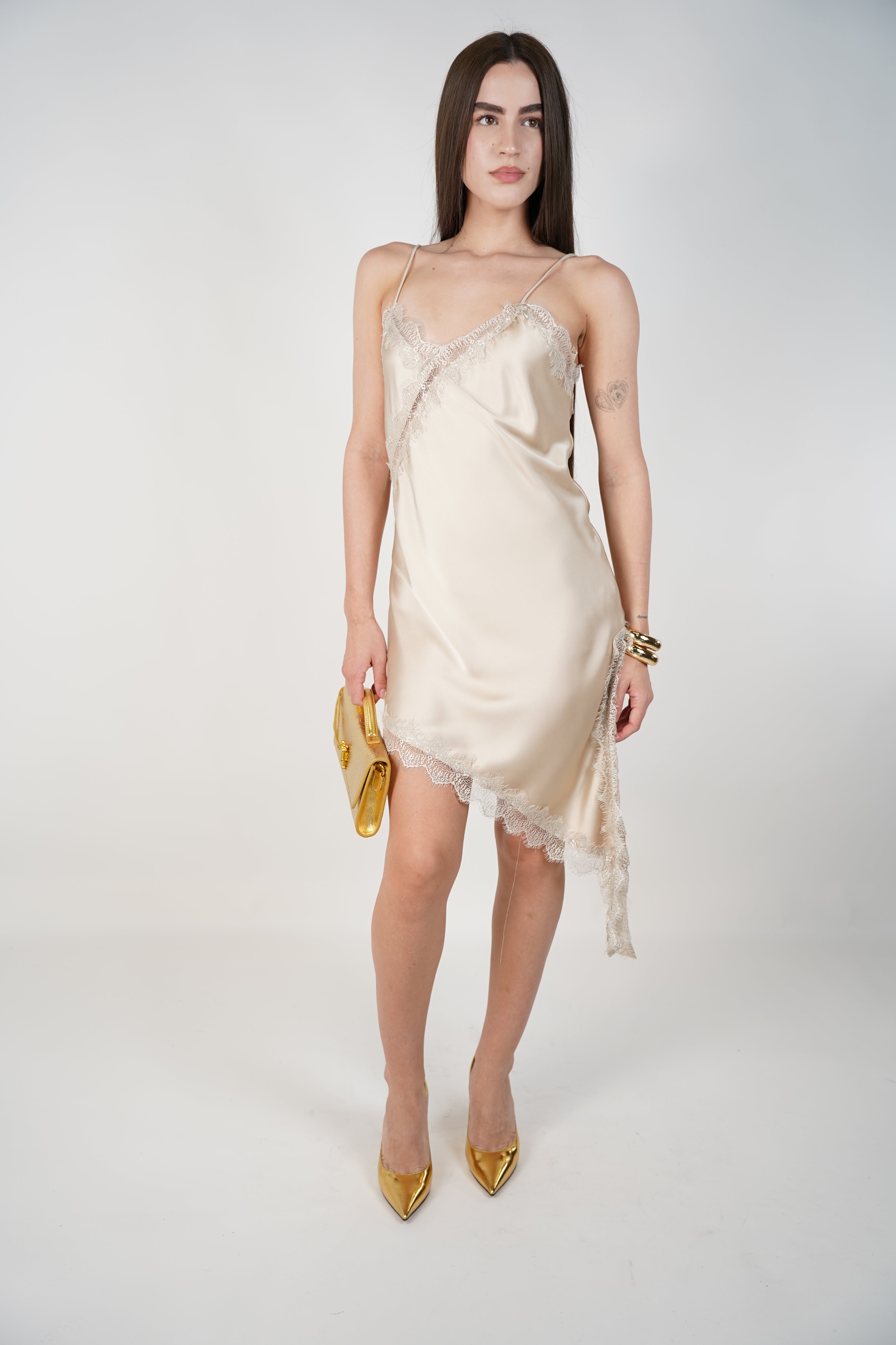 Janelle Satin Mini Dress – Asymmetrical Lace Slip Silhouette