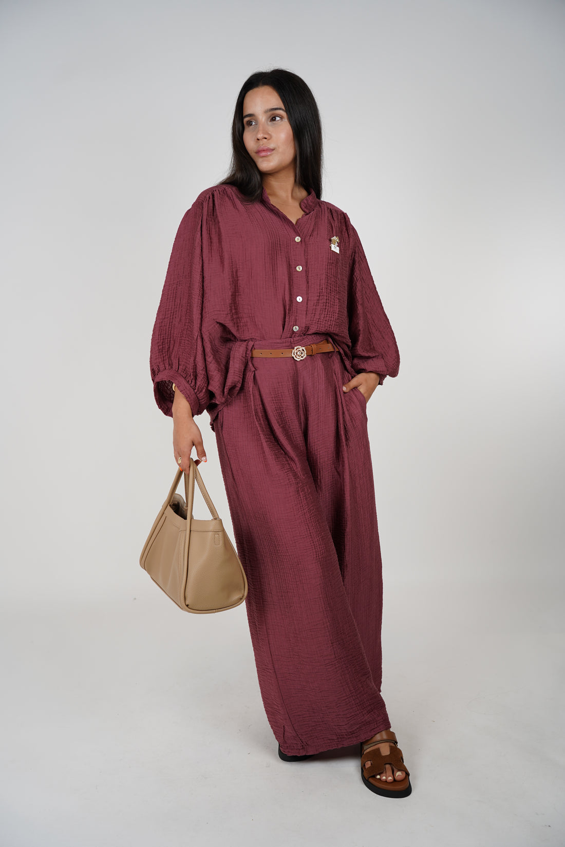 Alvira Belted Linen Set – Effortless White Two-Piece Look