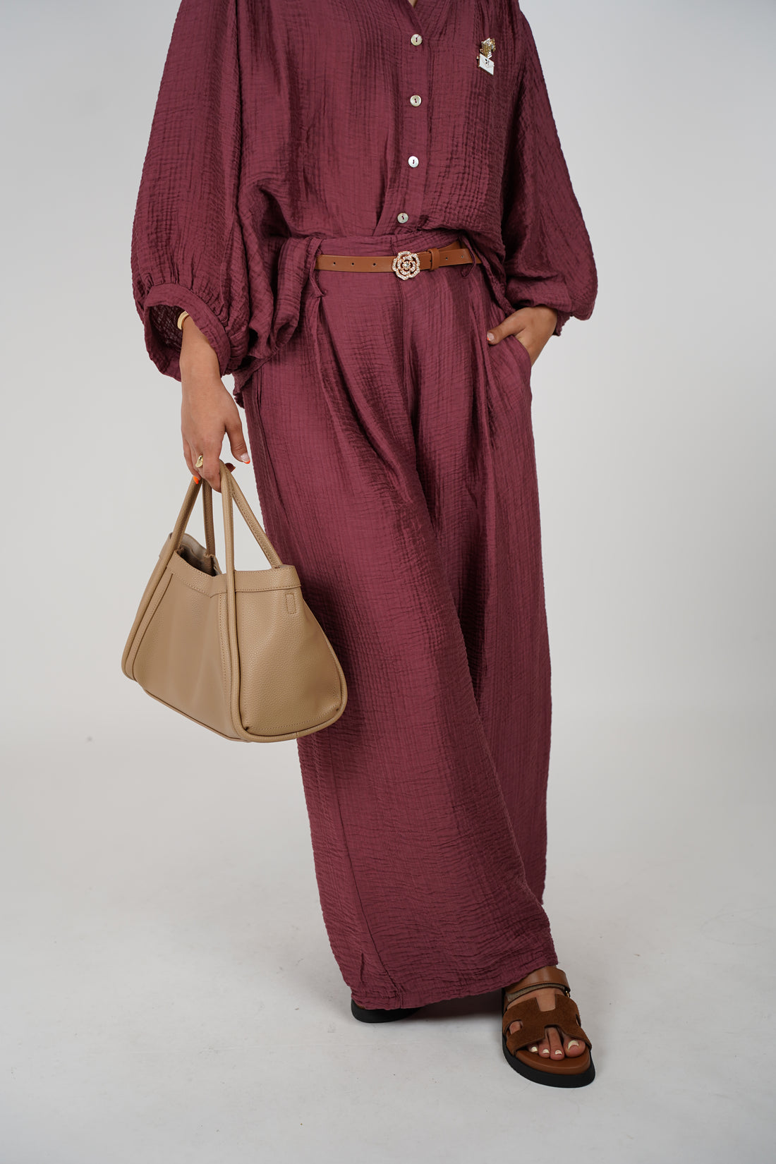 Alvira Belted Linen Set – Effortless White Two-Piece Look