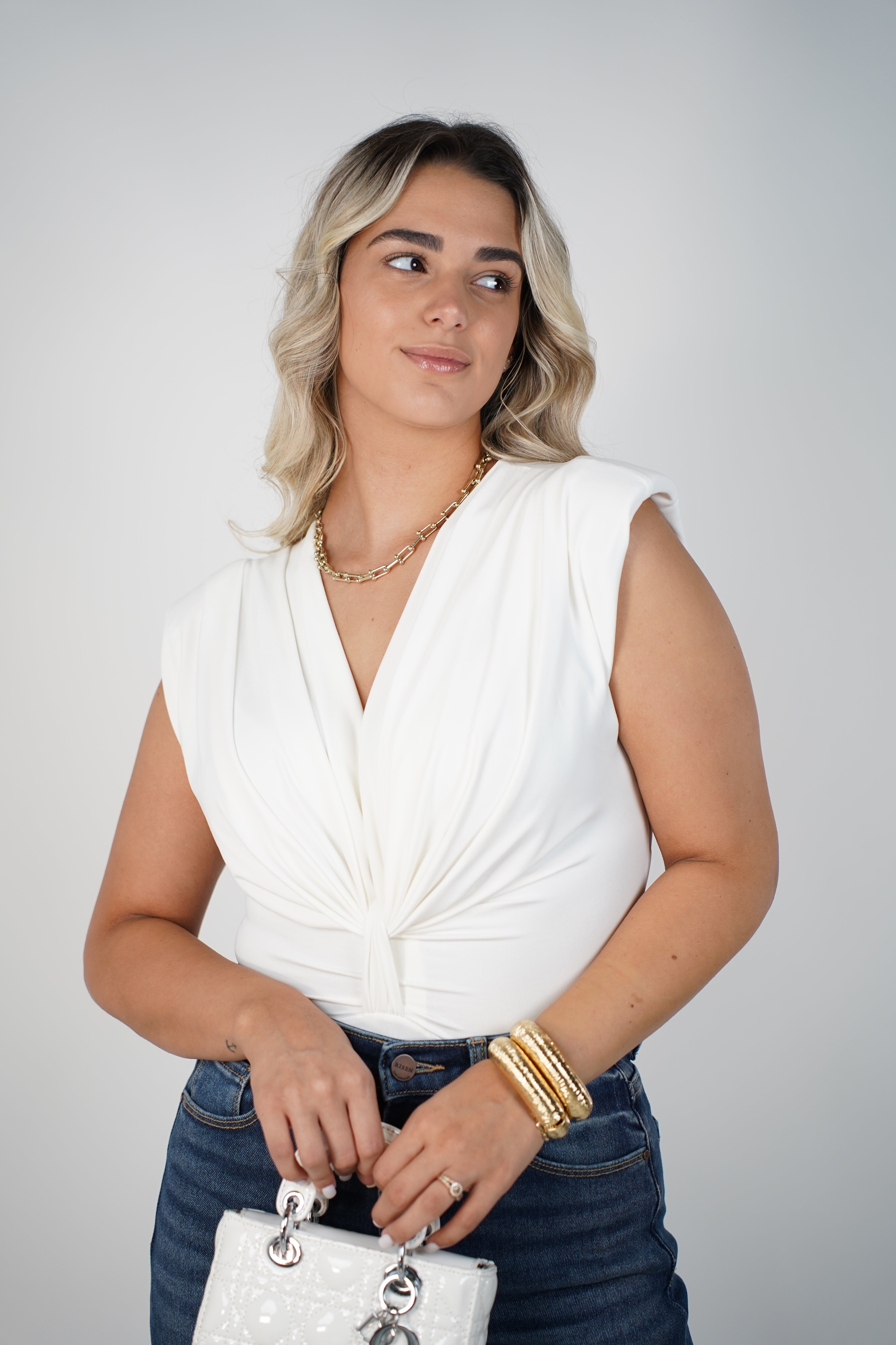 Marcelita Bodysuit – Luxe Twist Front Stretch Top