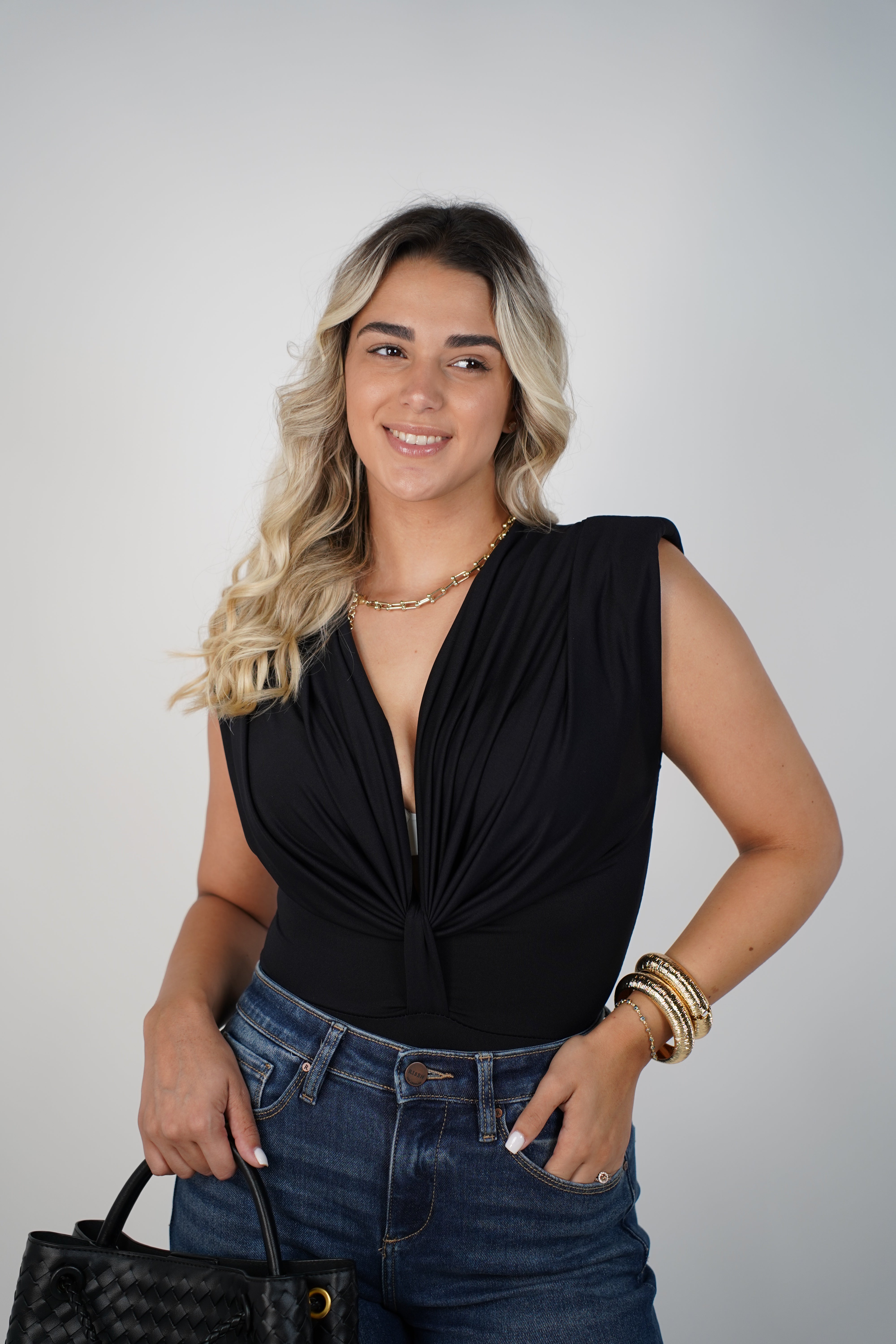 Marcelita Bodysuit – Luxe Twist Front Stretch Top