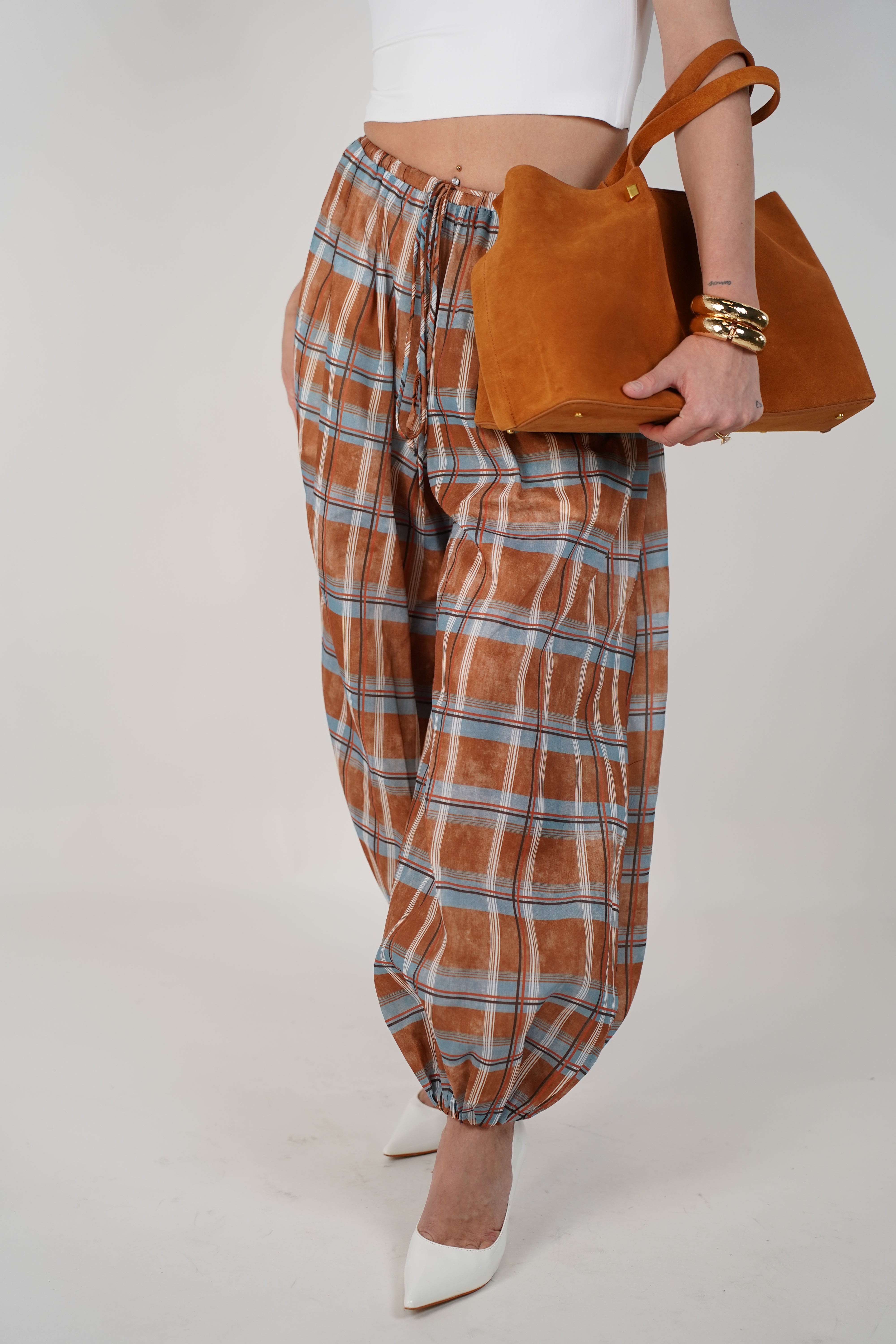 Syra Plaid Aladdin Pants – Relaxed Boho Balloon Fit