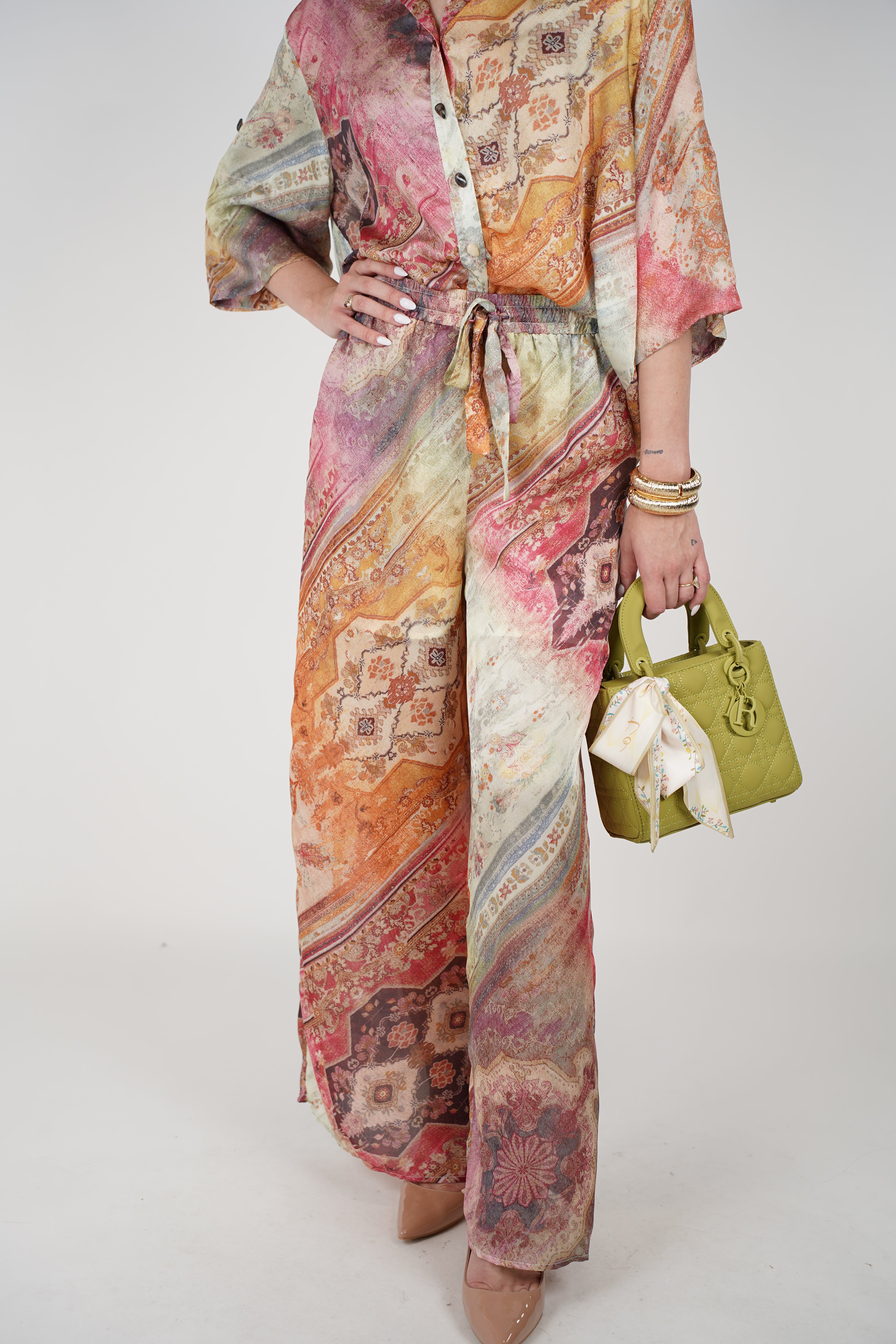 Rissel Stamped Pants Rissel Stamped Pants Set – Bold & Colorful Button-Up with Matching Wide-Leg Bottoms