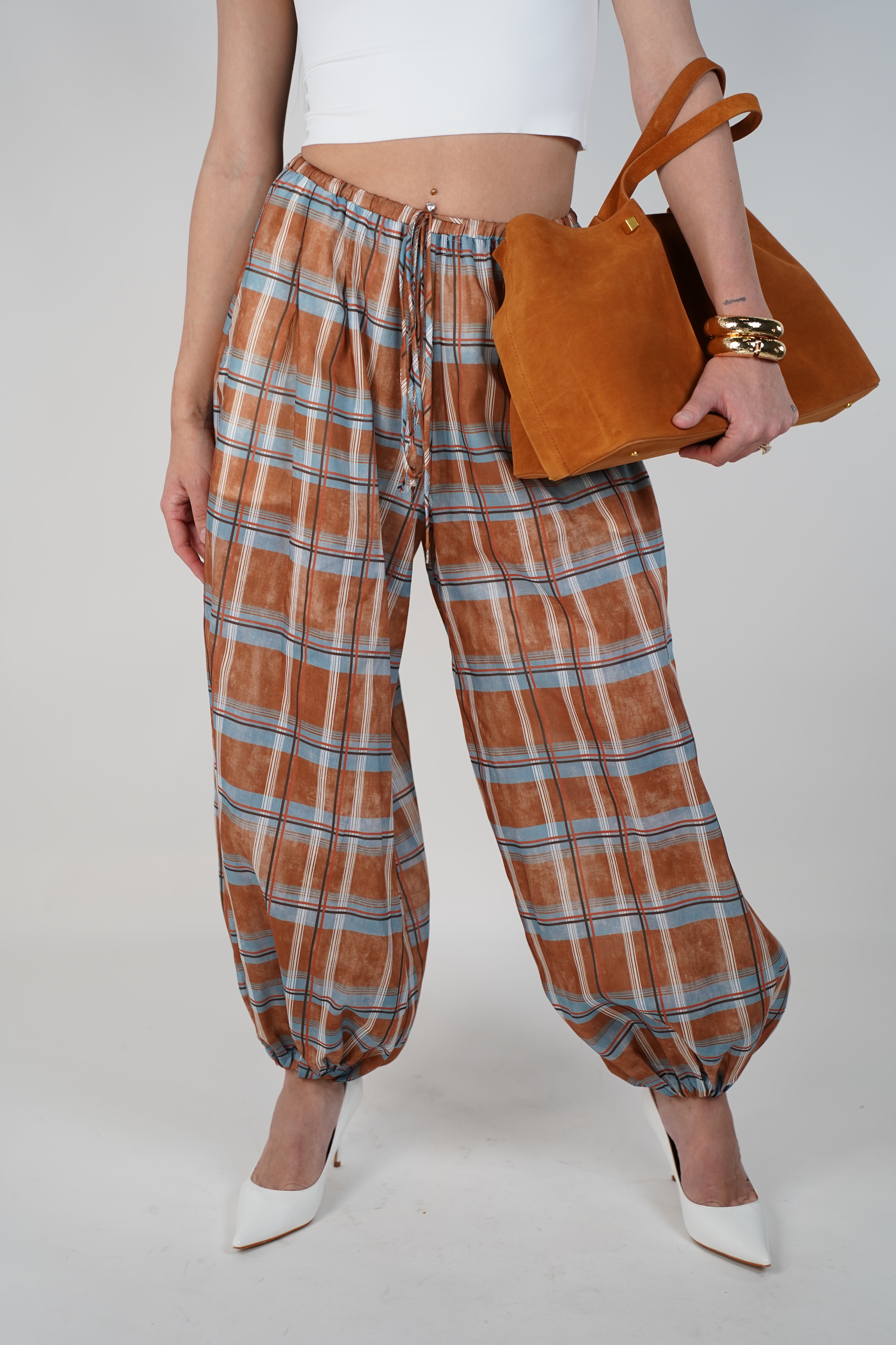 Syra Plaid Aladdin Pants – Relaxed Boho Balloon Fit