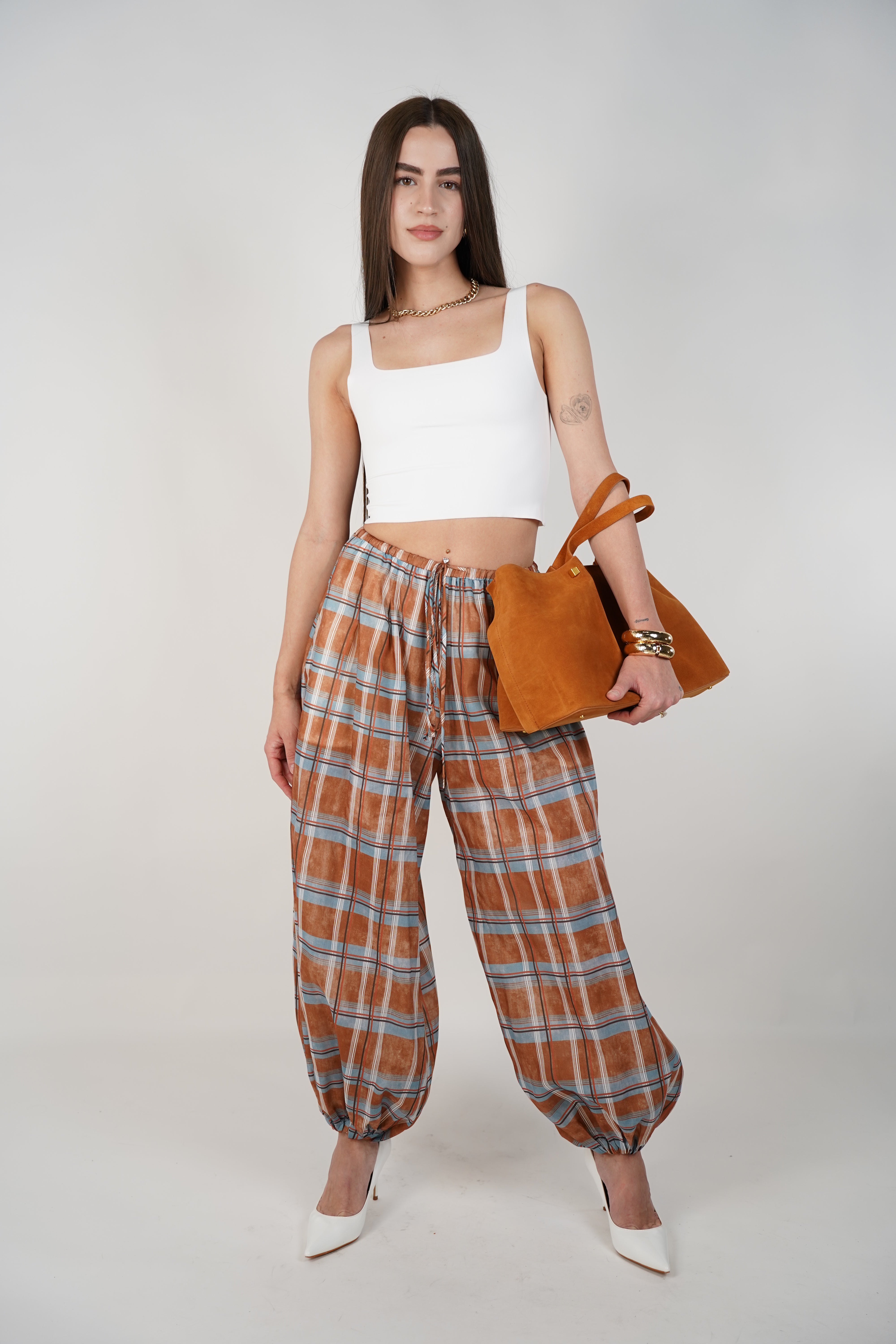Syra Plaid Aladdin Pants – Relaxed Boho Balloon Fit