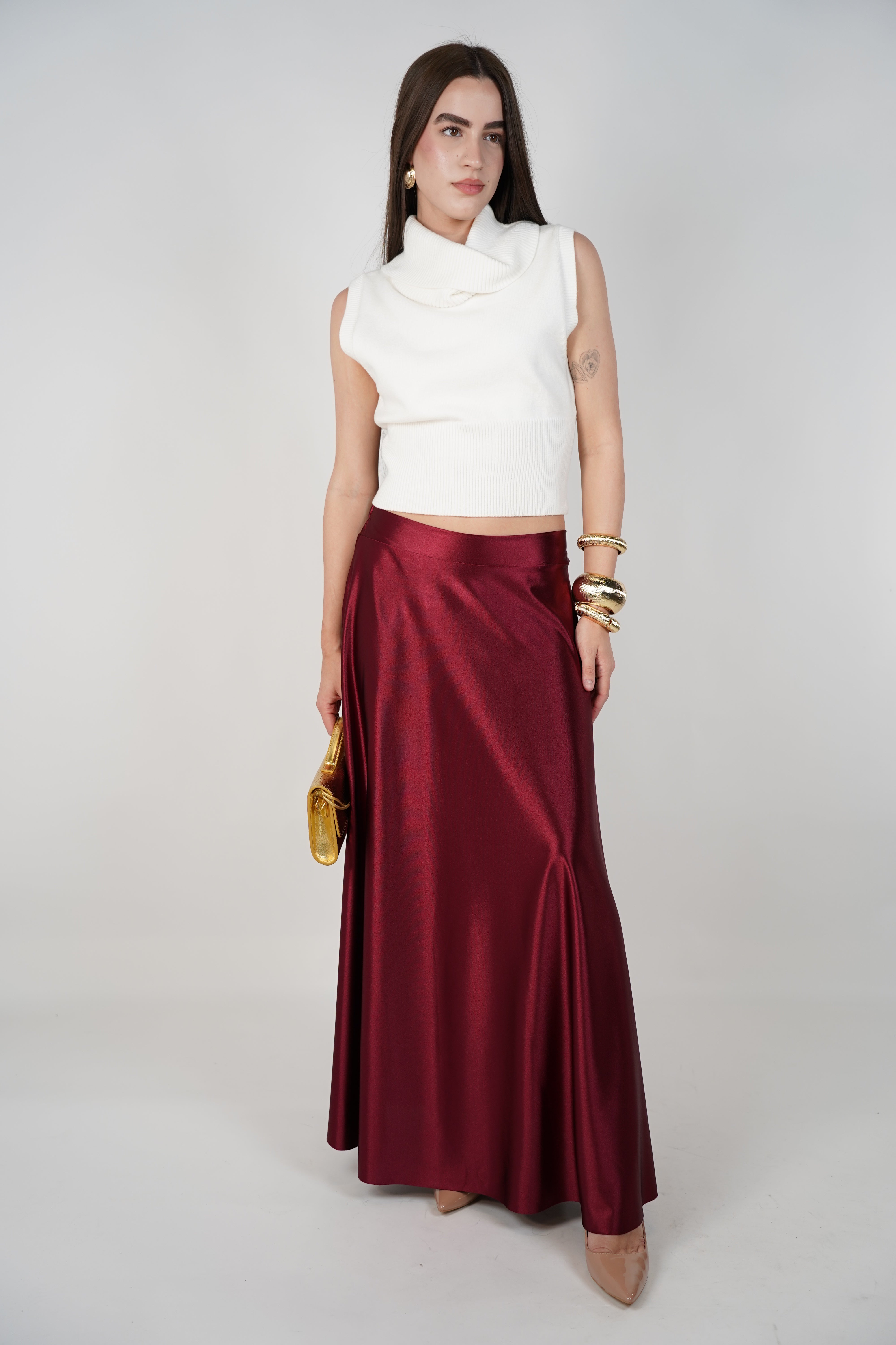Wila Satin Maxi Skirt – Luxe High-Shine Elegance