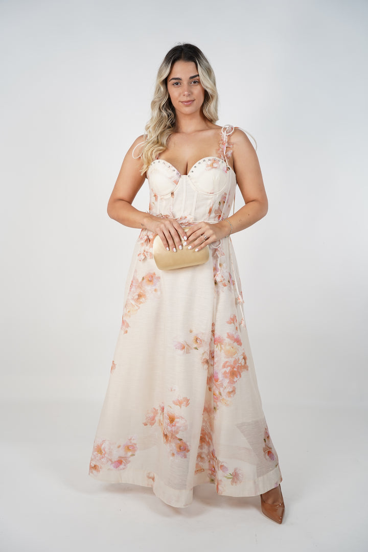 Nayla Vintage Maxi Dress – Floral Corset Elegance