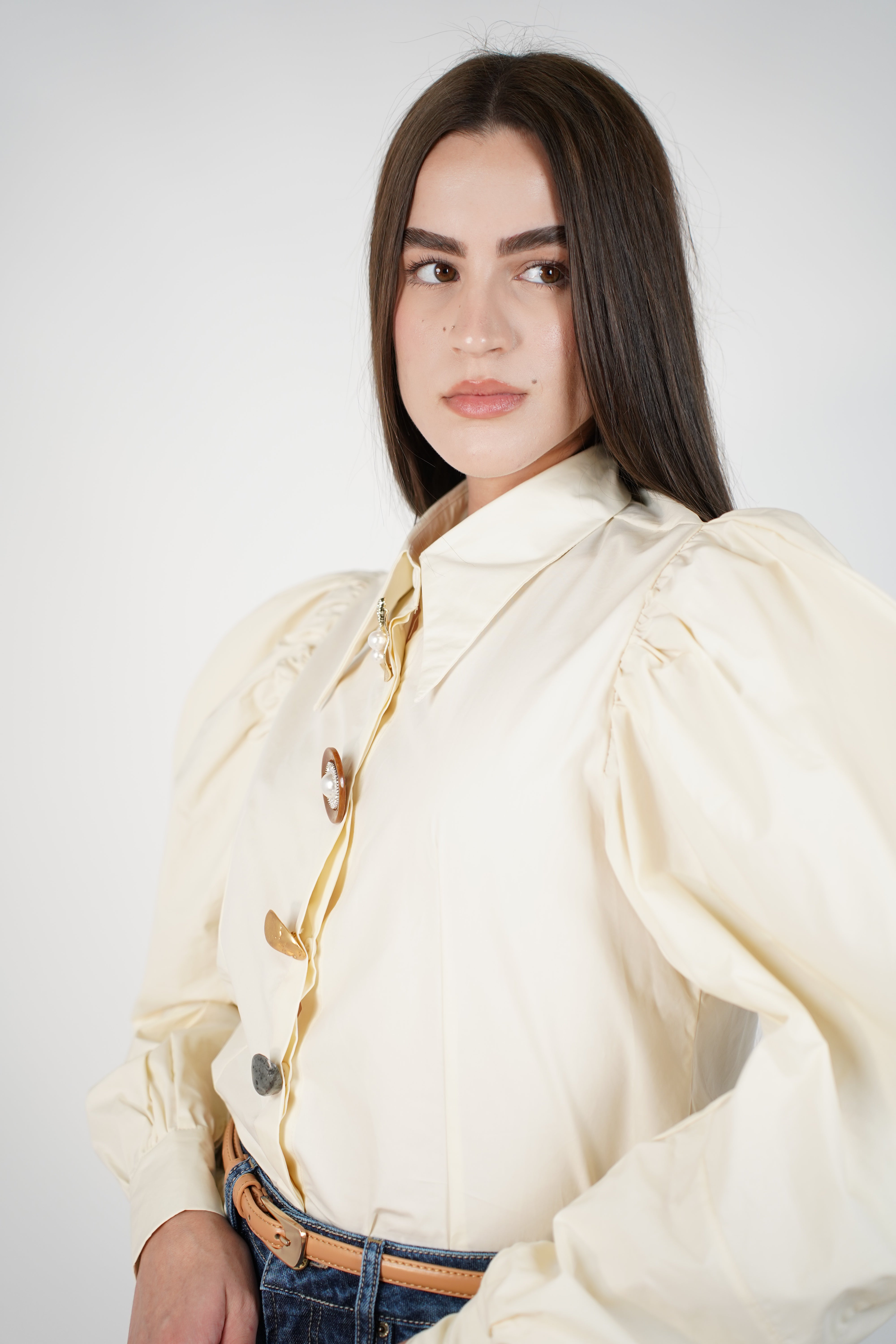 Viole Button Down – Statement Puff Sleeves with Artistic Buttons