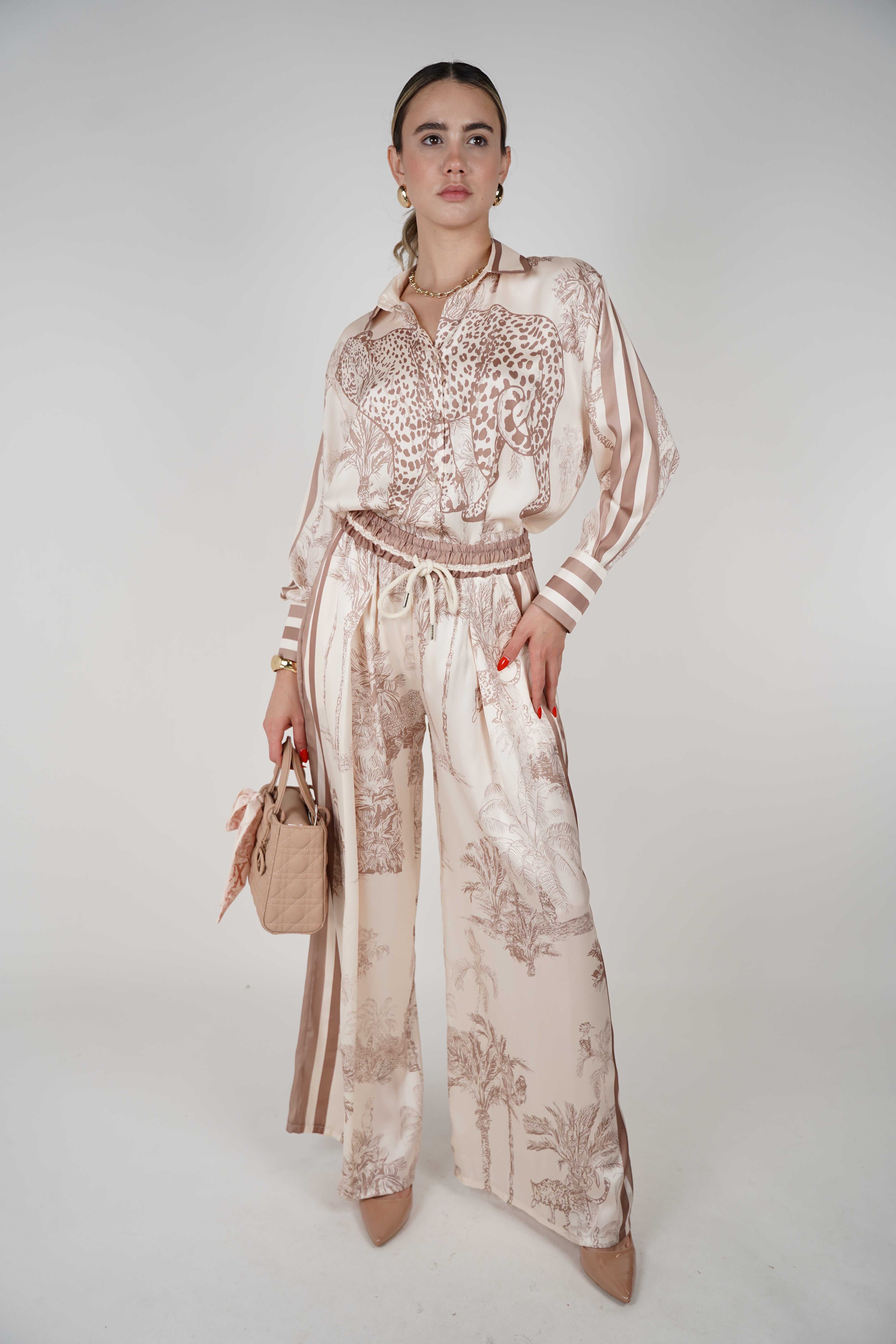 Vera Silk Pants – Printed Wide-Leg Drawstring Pants