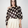 Avira Polka Dot Blouse – Satin Off-Shoulder Statement Top