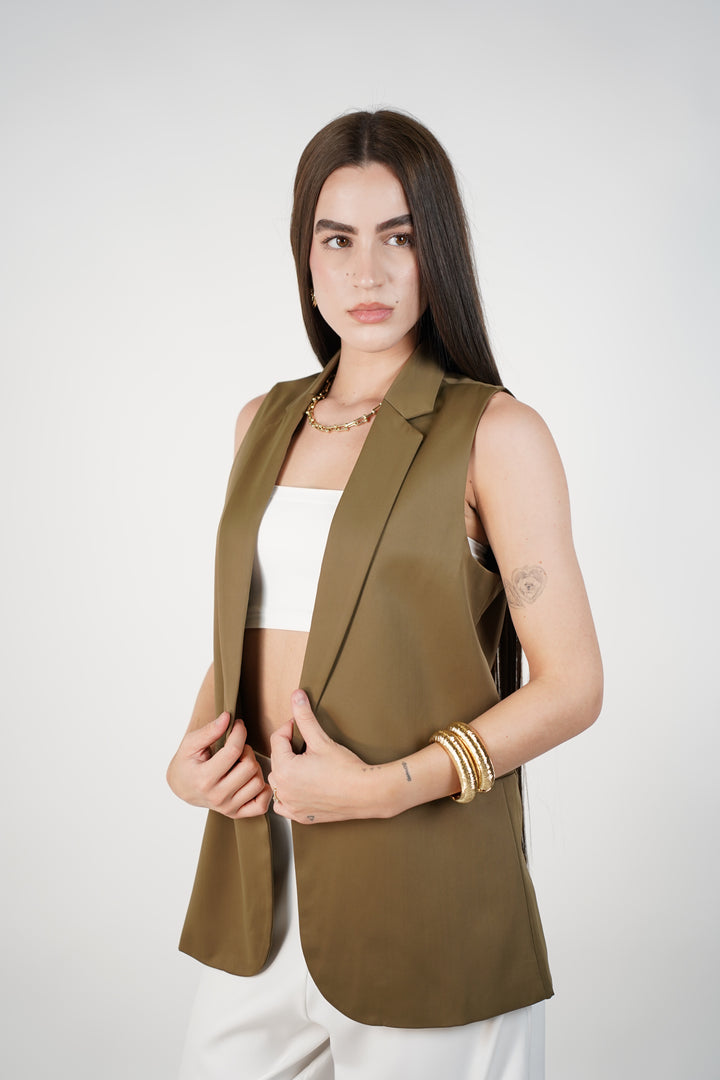 Viviaya Sleeveless Blazer – Chic Layering Vest in Olive