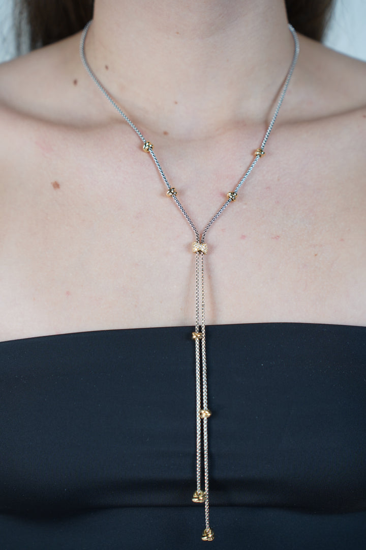 Livia Necklace – Two-Tone Adjustable Tassel Chain