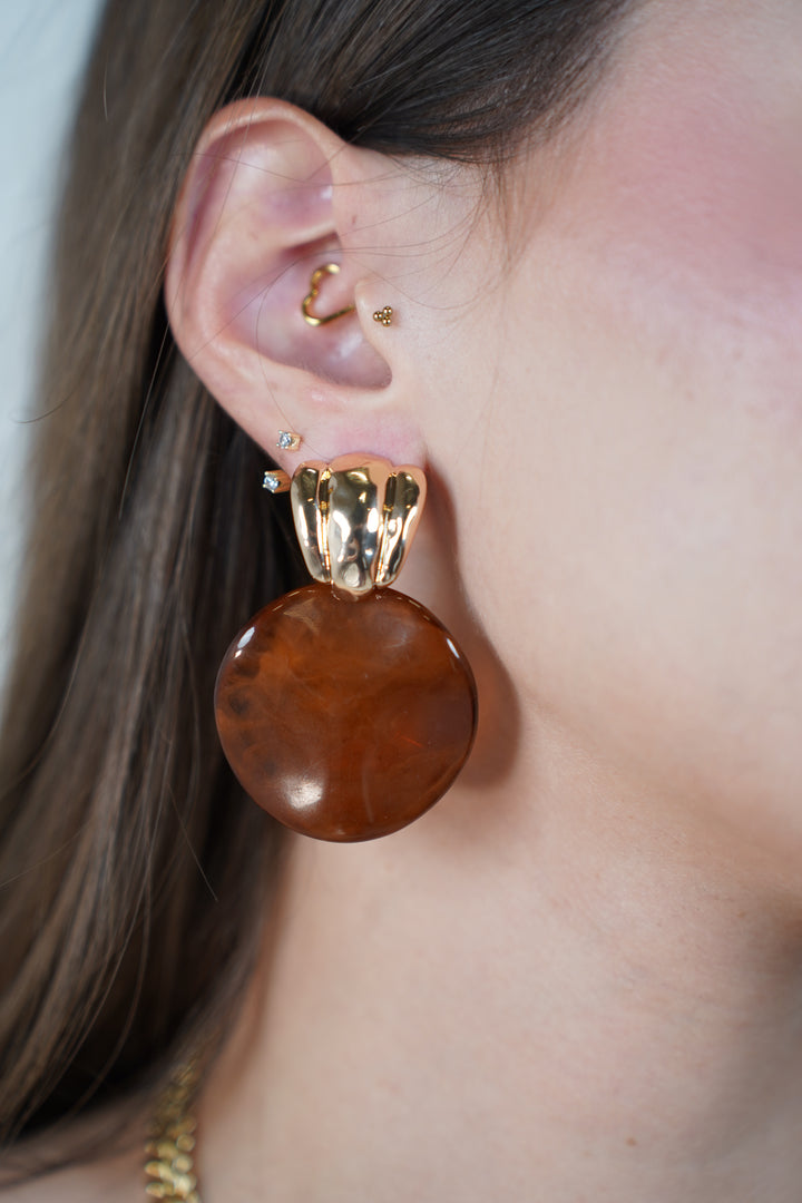 Velin Dangle Earrings – Bold Resin Disc Drops with Sculpted Gold Top