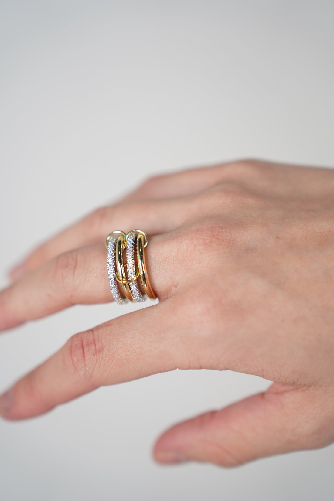 Ameli Multi Ring – Interlocking Gold & Pavé Silver Stack