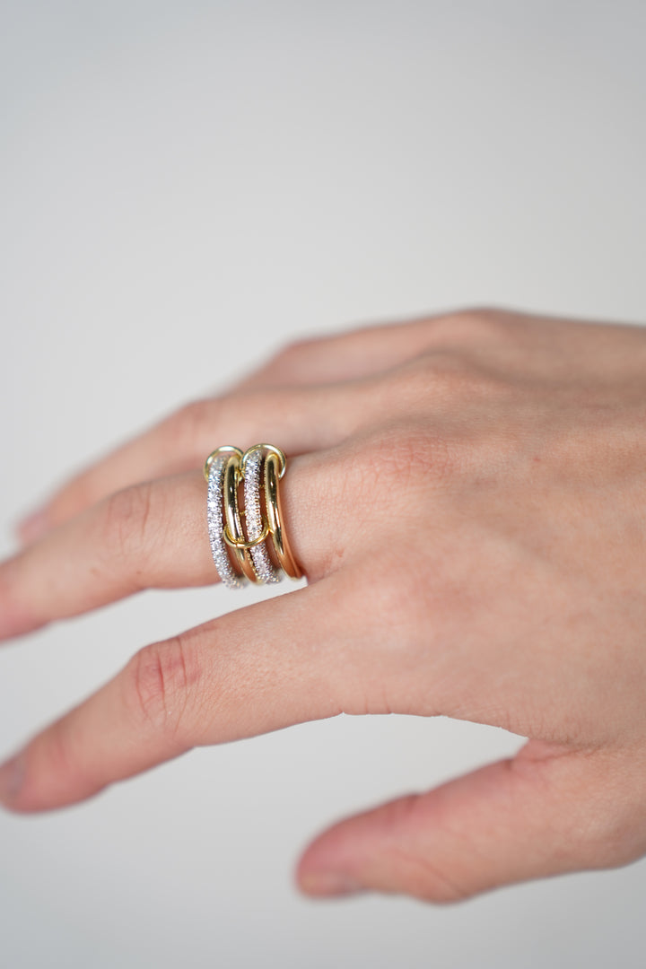 Ameli Multi Ring – Interlocking Gold & Pavé Silver Stack