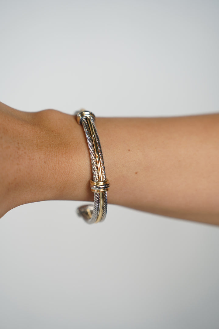 Lunet Bracelet – Two-Tone Cable Cuff with Gold Accents