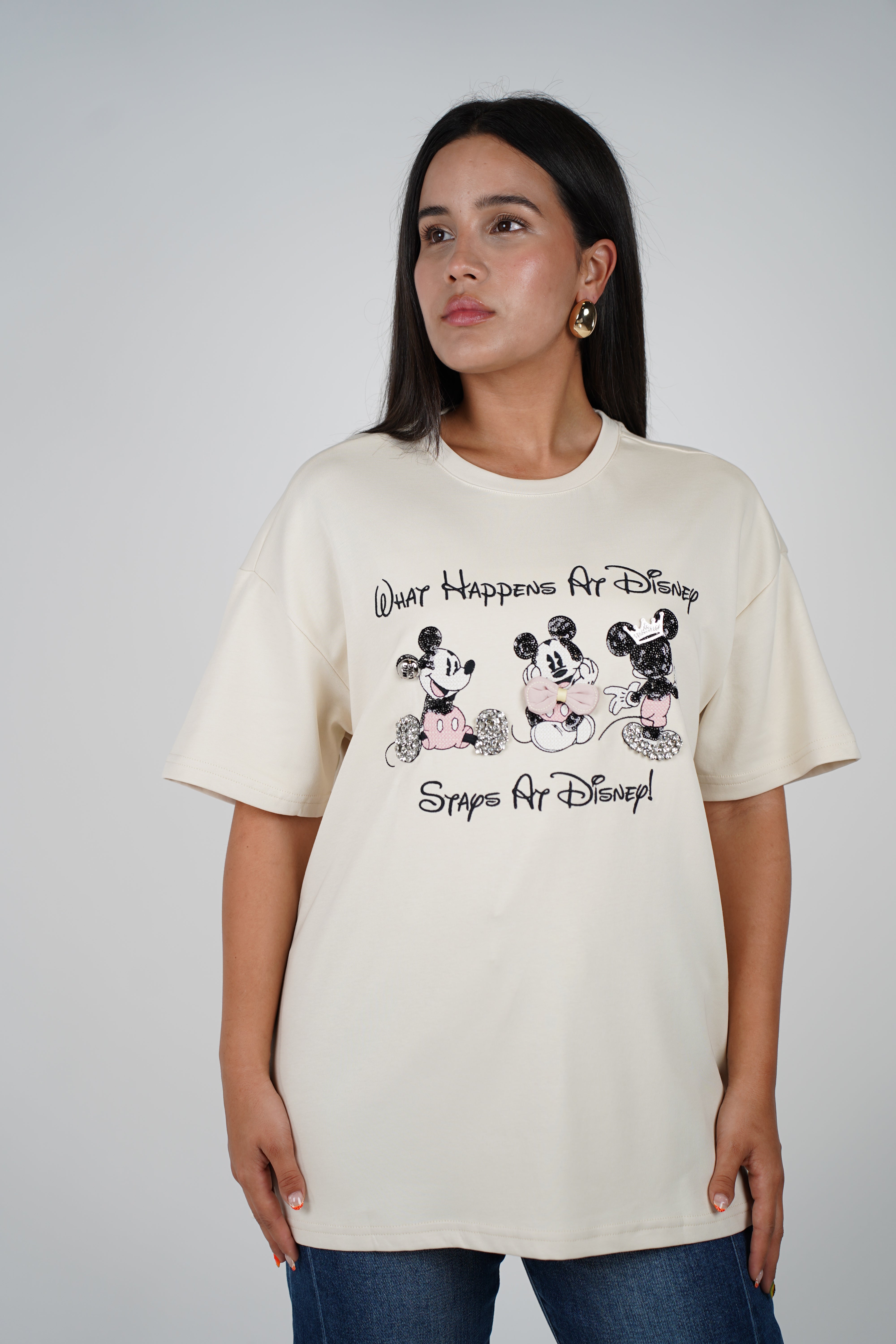 Kelsyn Oversized Mickey Top – Playful Graphic Tee with Glitter Accents