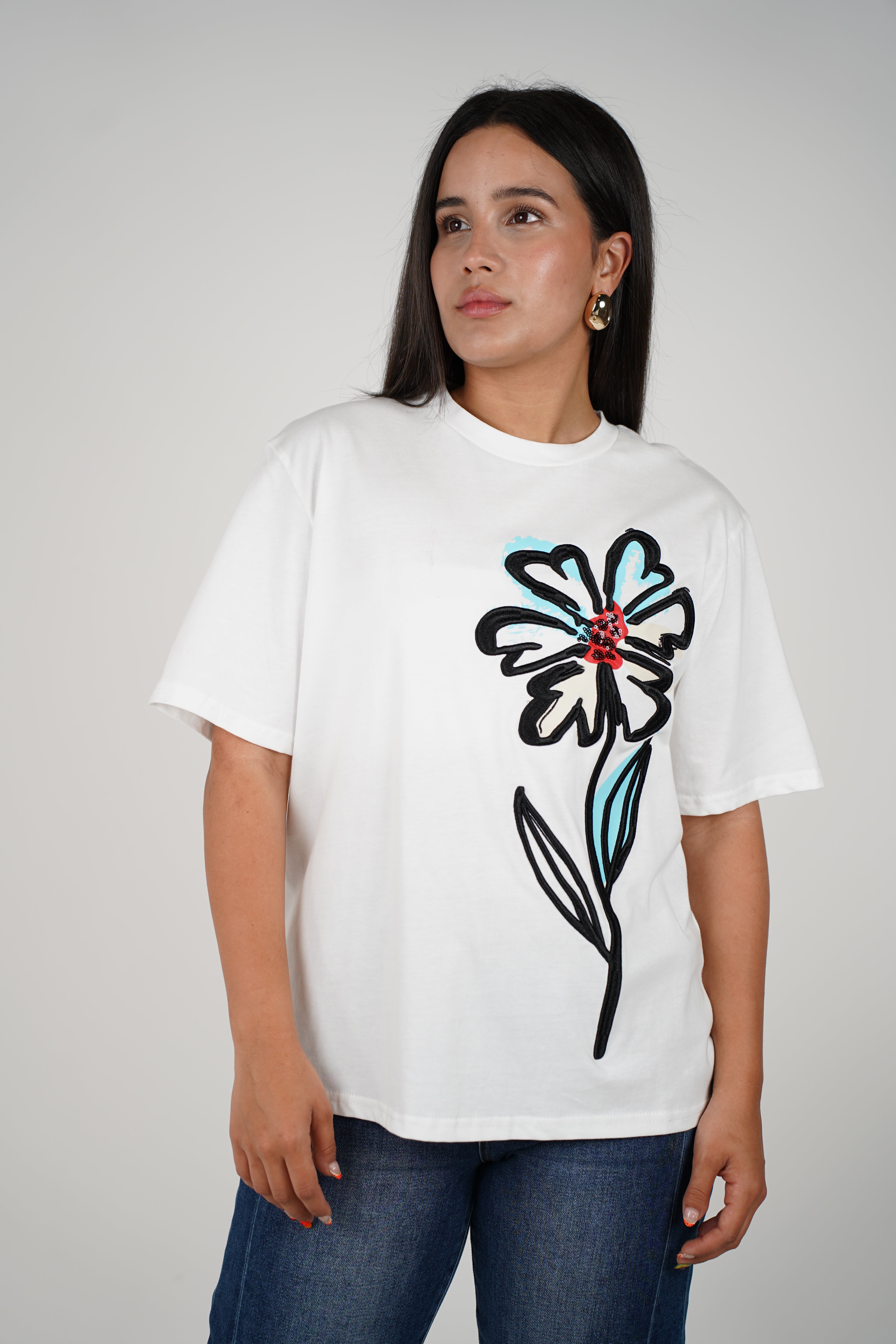 Zireya Flower Shirt – Bold Graphic Tee with Playful Embroidery