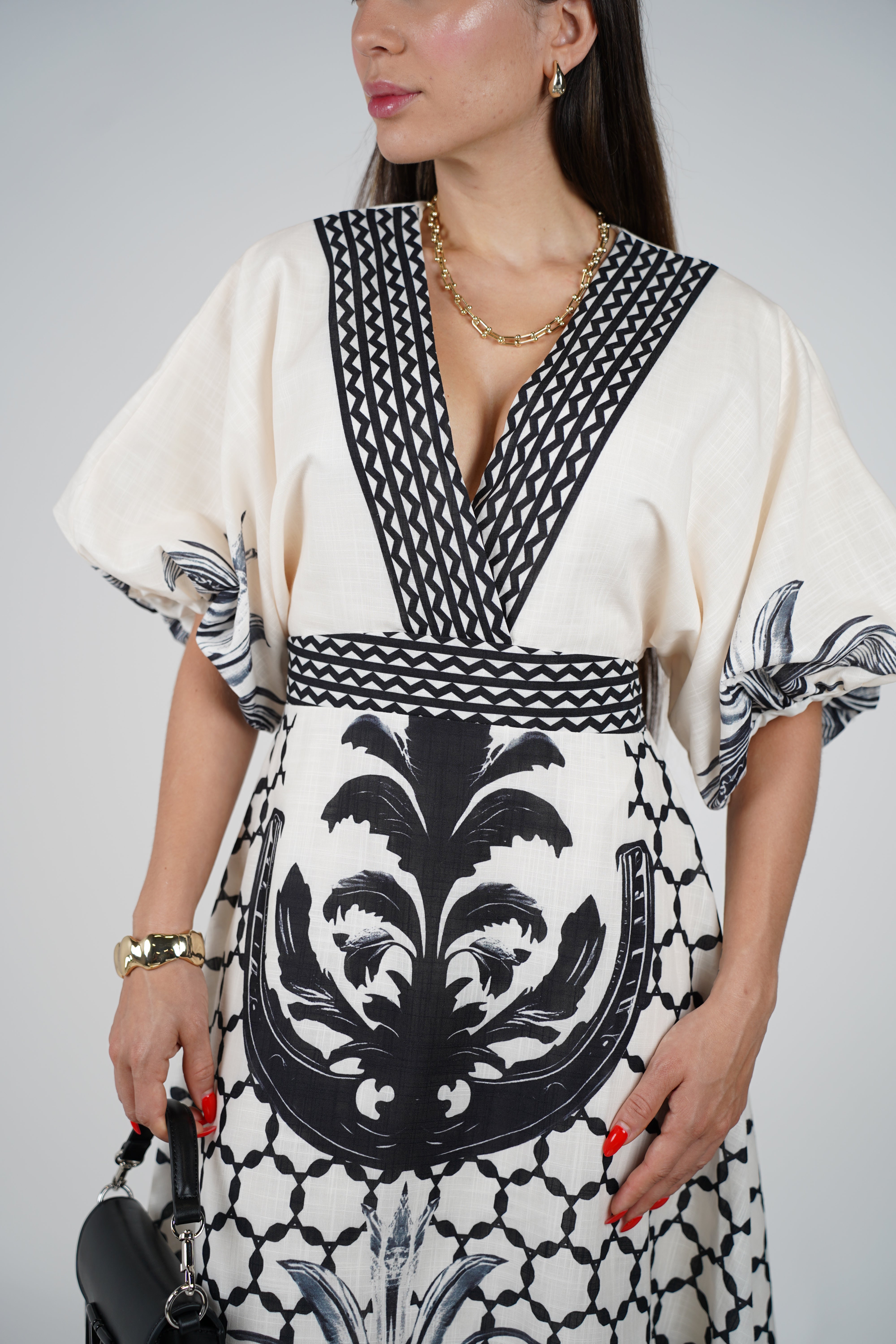 Voreya Stamped Maxi Dress – Statement Black & White Resort Silhouette