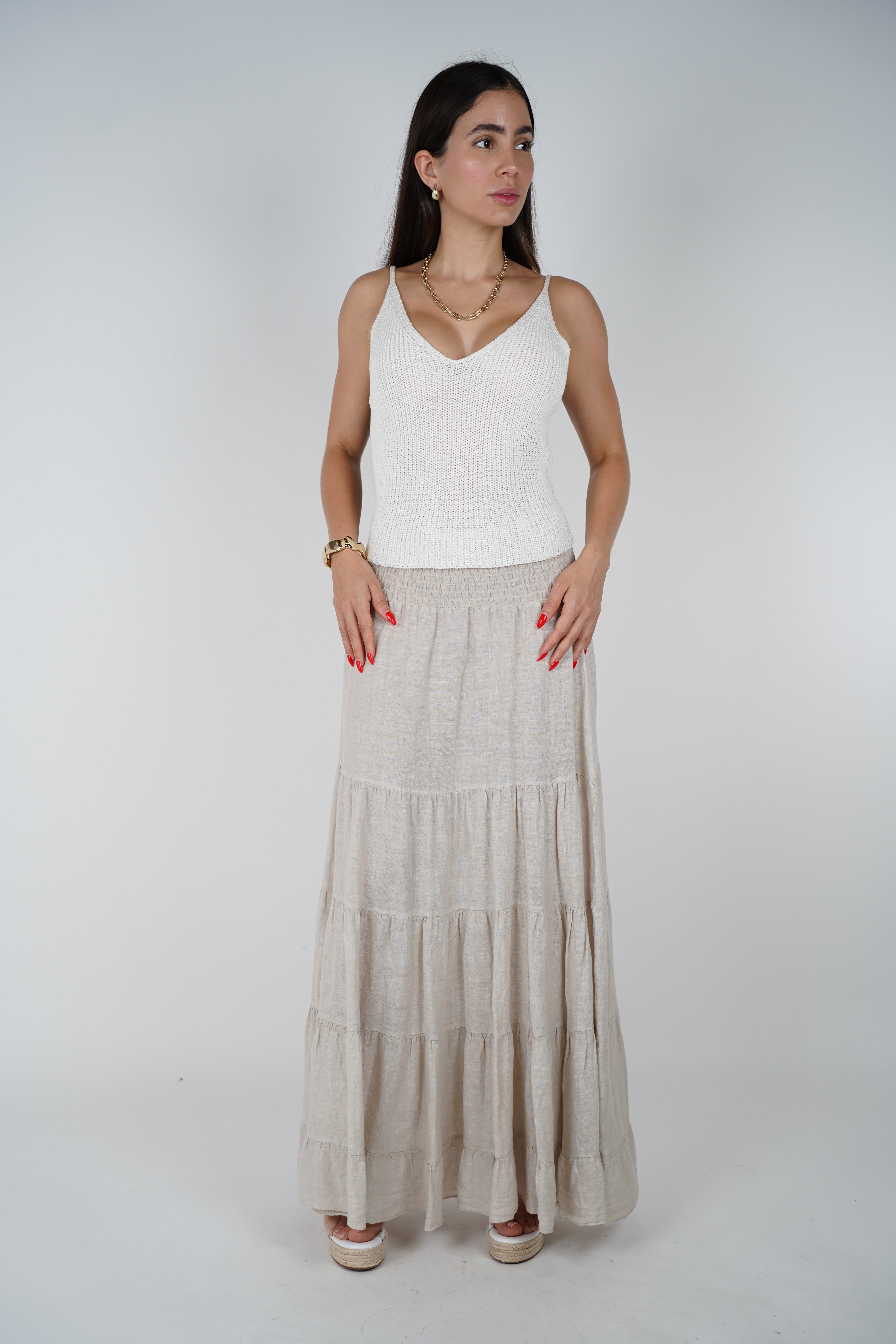 Wren Linen Smocked Maxi Skirt – Effortless Boho Tiered Style