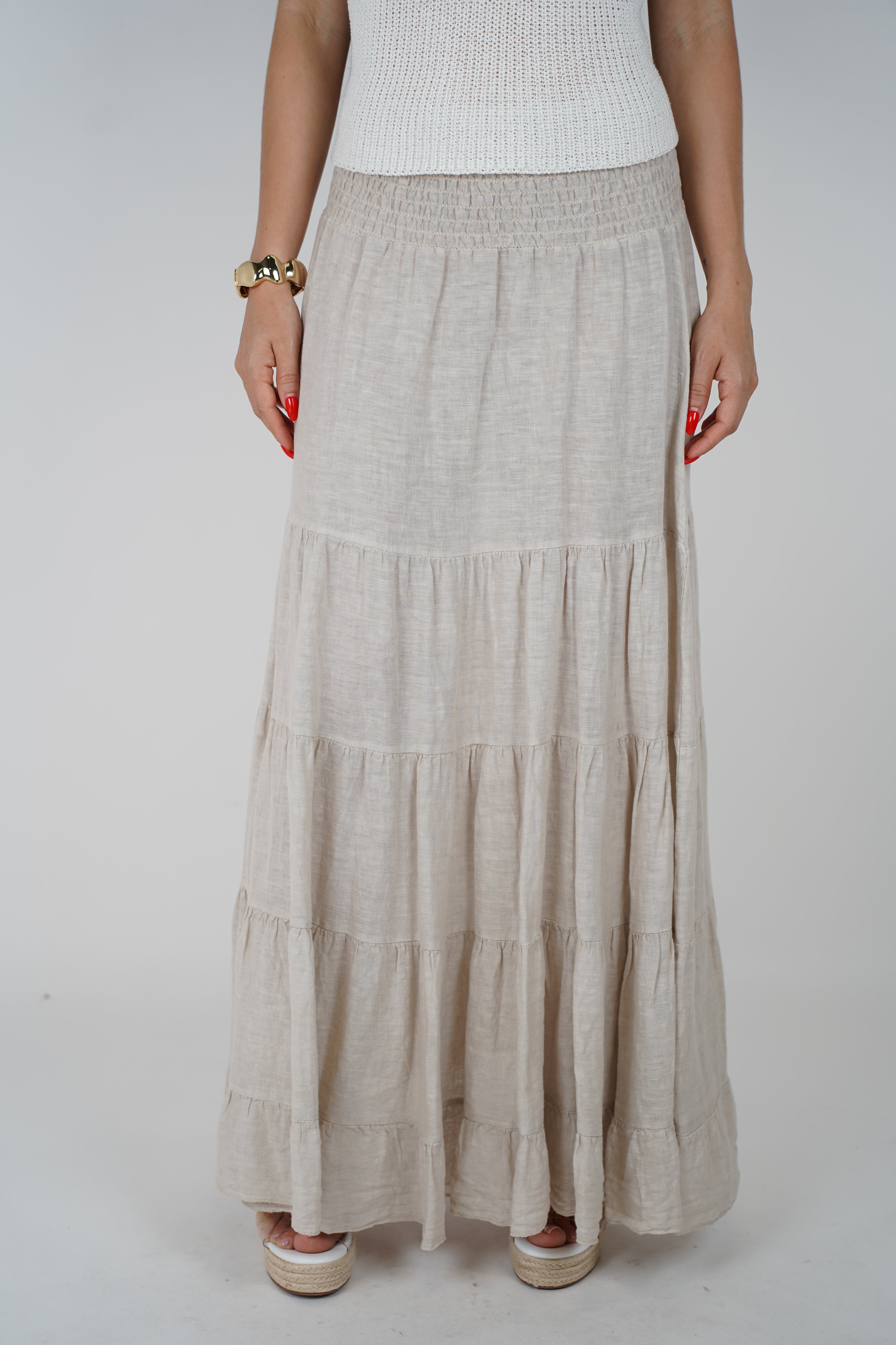 Wren Linen Smocked Maxi Skirt – Effortless Boho Tiered Style
