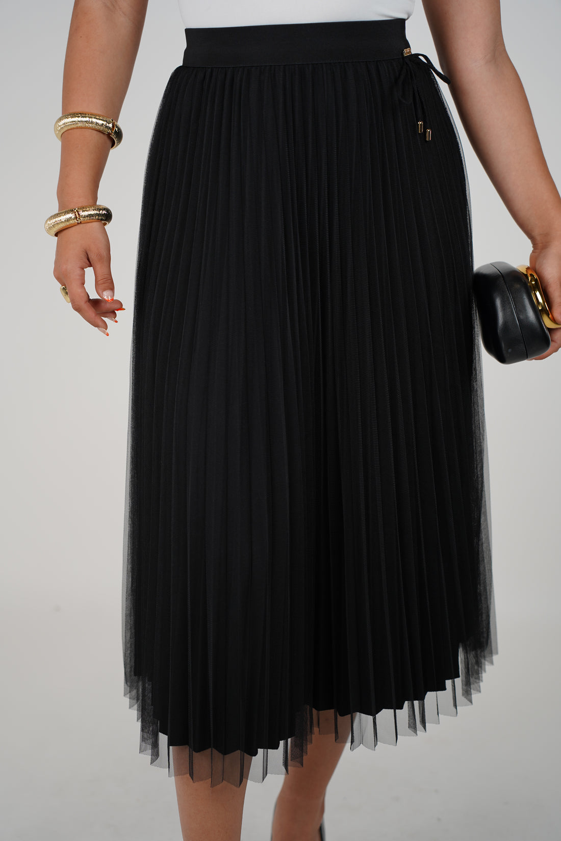 Marisol Skirt – Elegant Pleated Midi with Tulle Detail