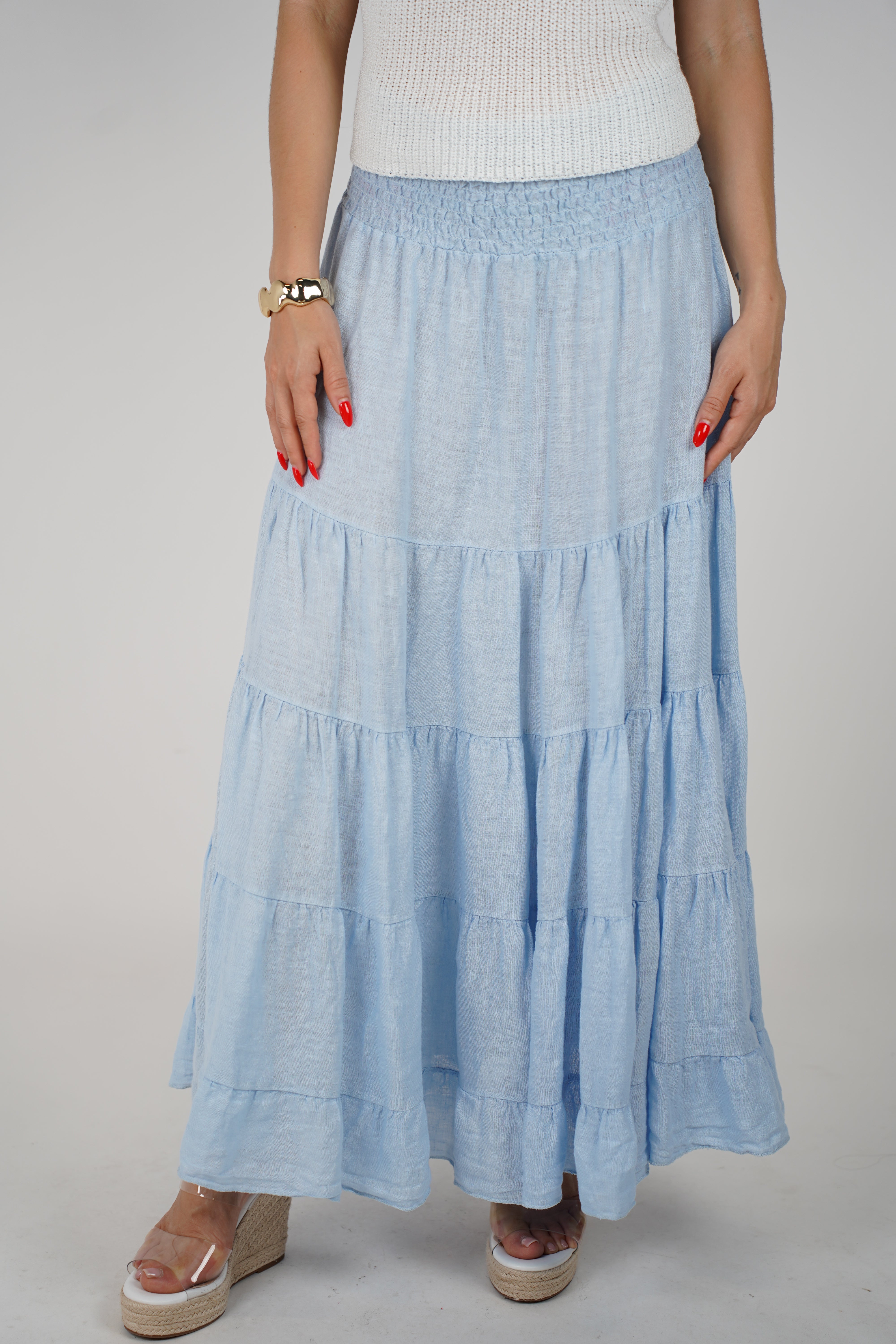 Wren Linen Smocked Maxi Skirt – Effortless Boho Tiered Style