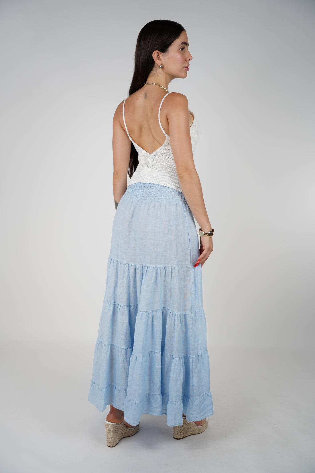 Wren Linen Smocked Maxi Skirt – Effortless Boho Tiered Style