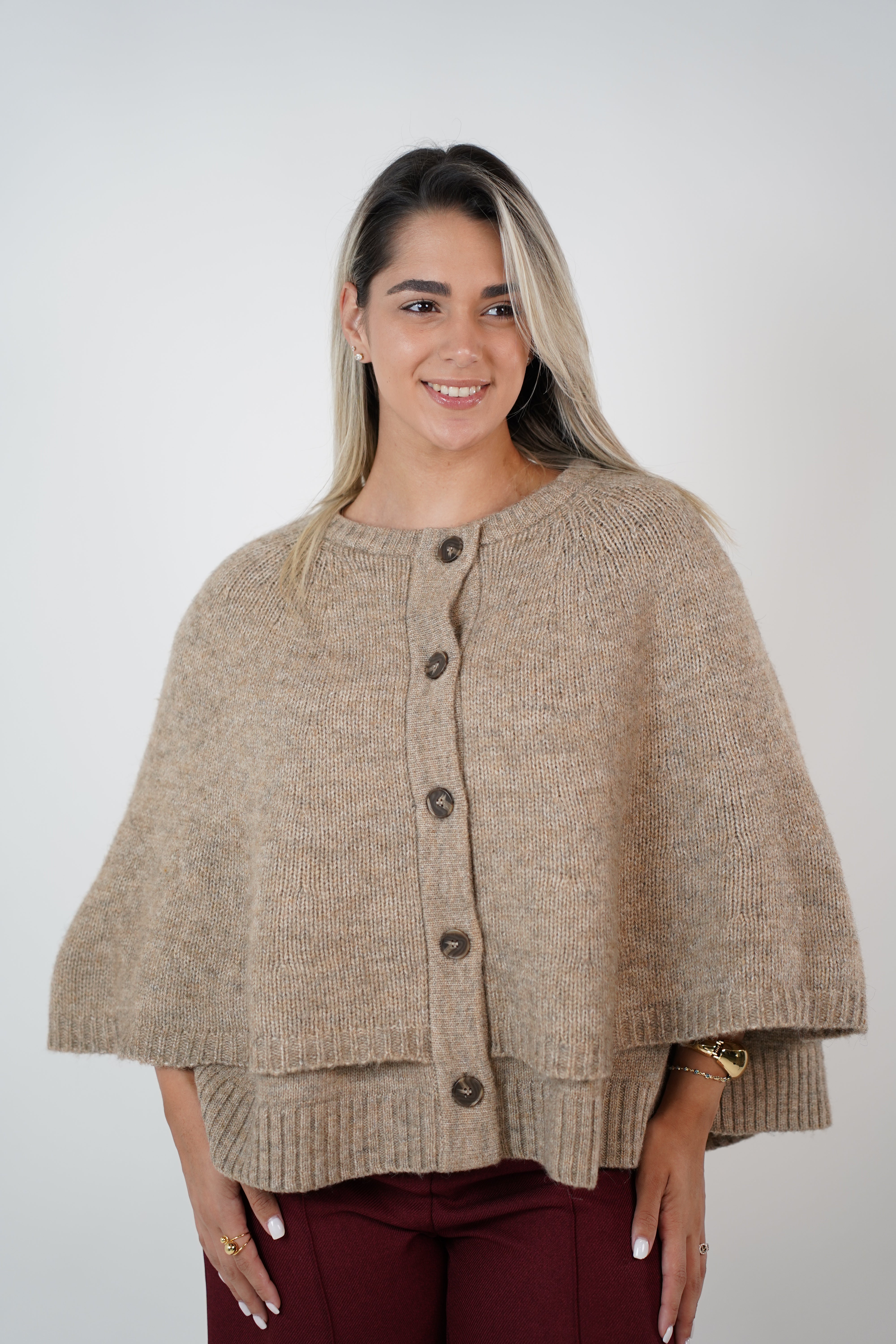 Zelie Cardigan Sweater – Button-Front Knit Cape Sweater