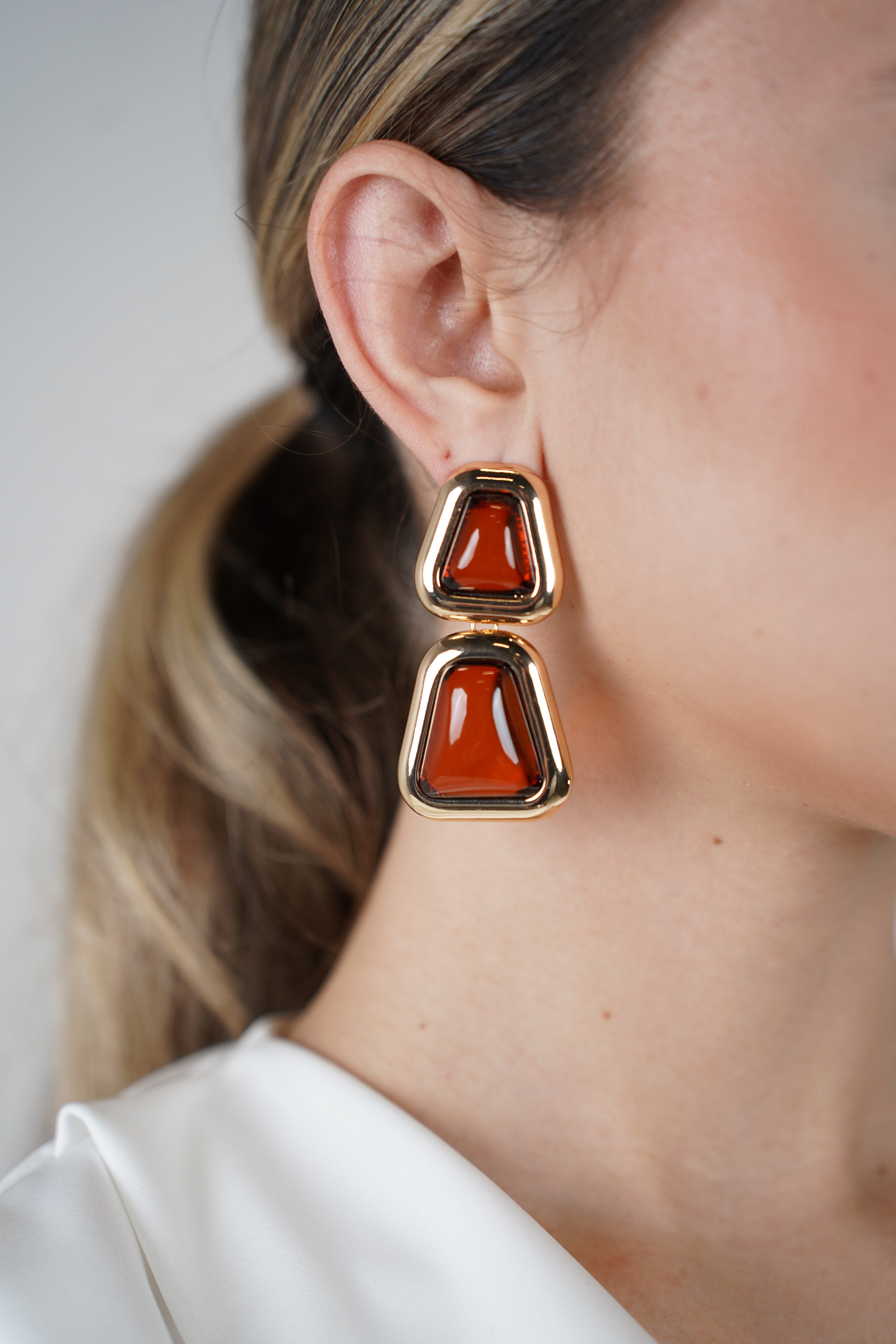 Mavine Dangle Earrings – Geometric Drop Style in Gold Trim