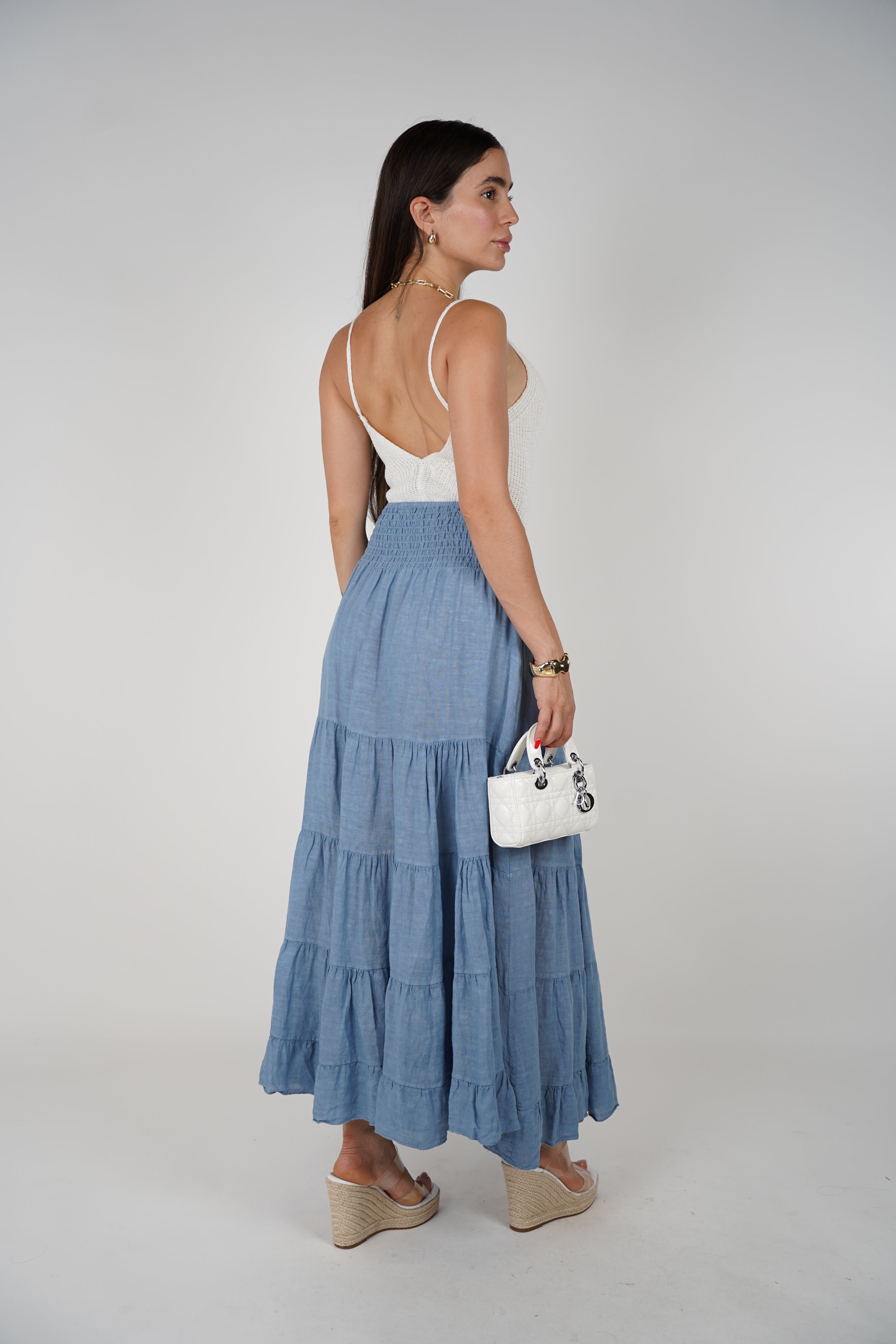 Wren Linen Smocked Maxi Skirt – Effortless Boho Tiered Style