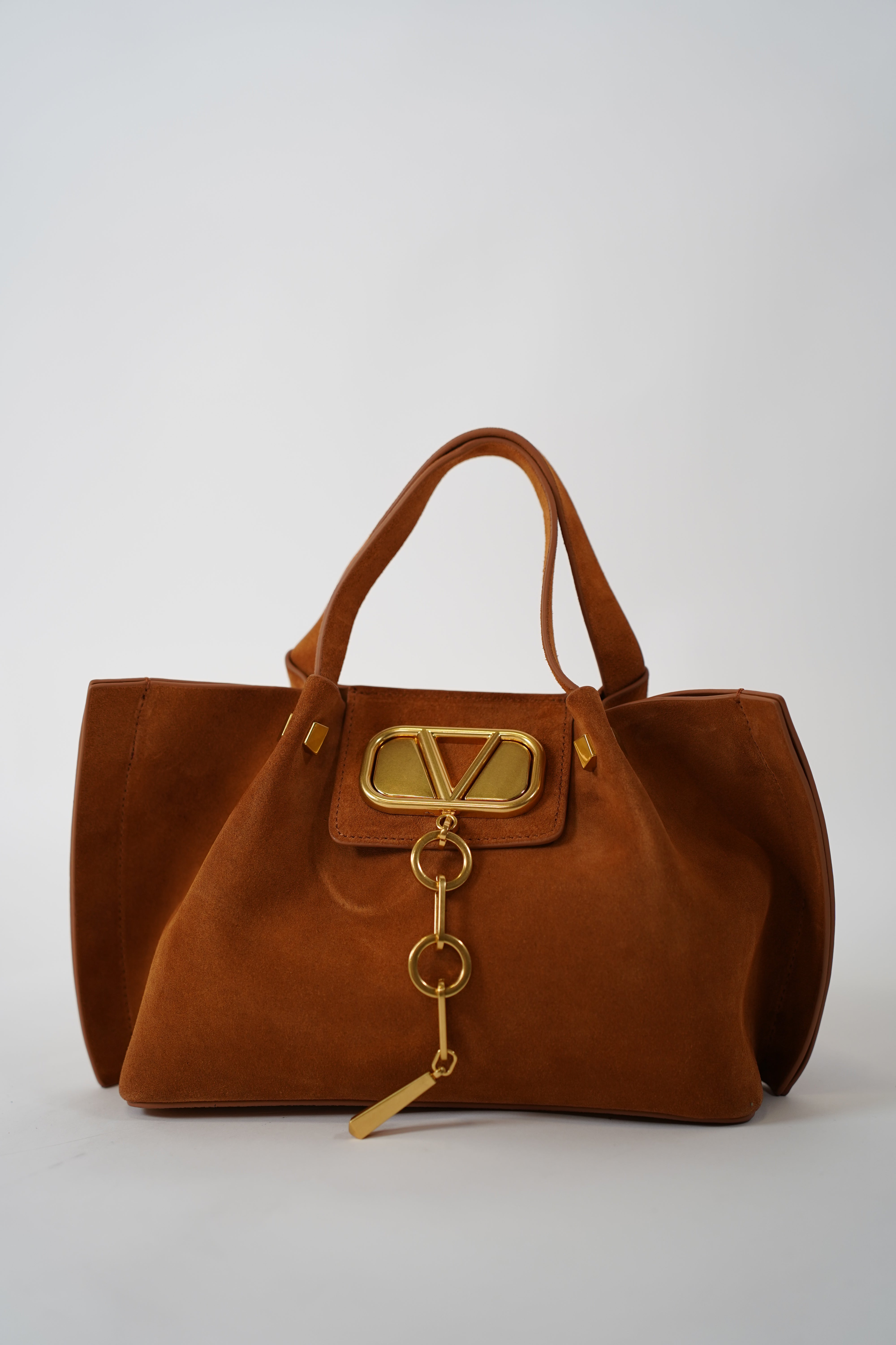 Meiz Mini Suede Tote Bag – Chic Brown Handbag with Gold Details
