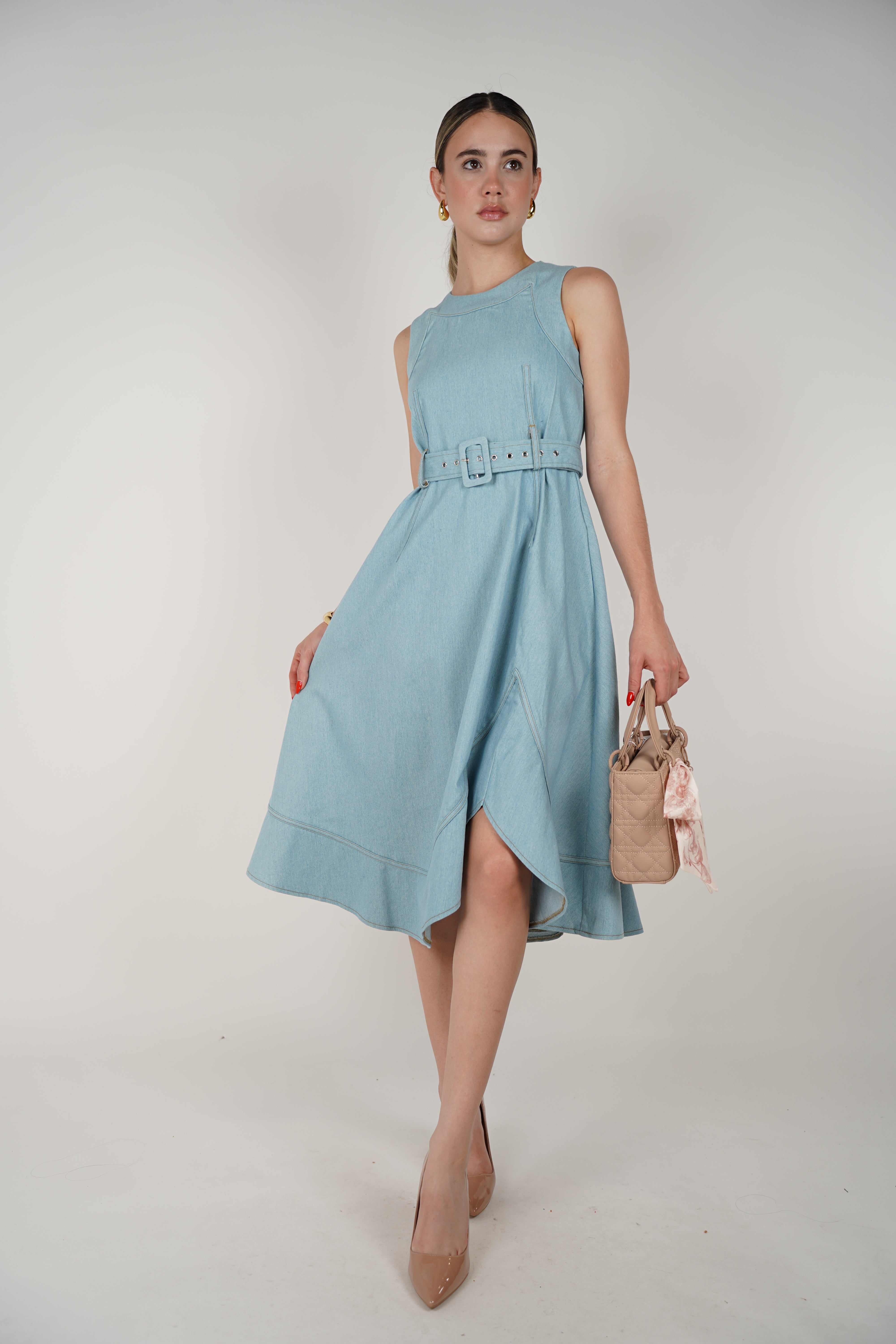 Keli Denim Dress – Structured Sleeveless Fit & Flare