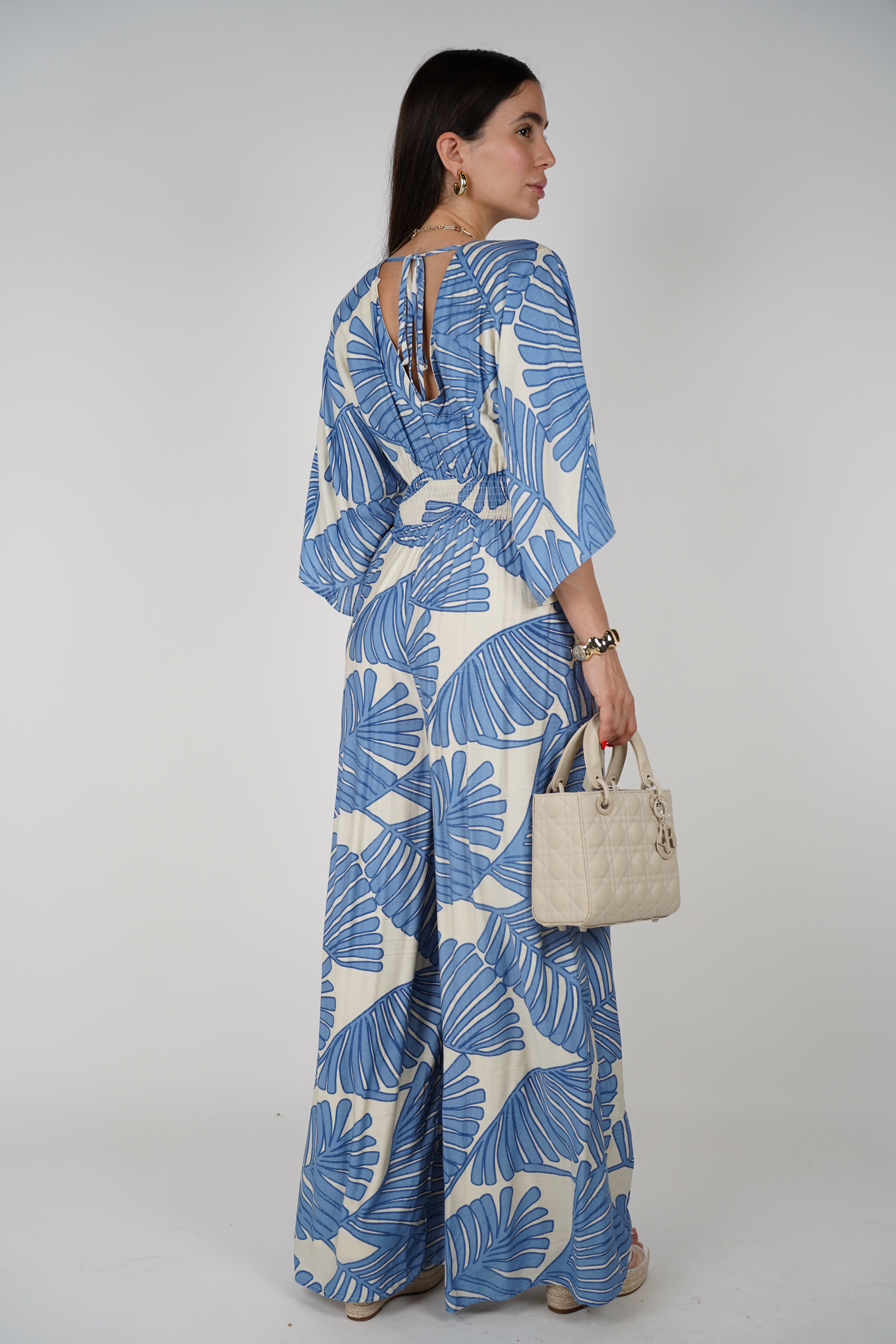 Raquel Tropical Leaf Print Wide-Leg Jumpsuit – Wrap Style, Lightweight & Resort-Ready