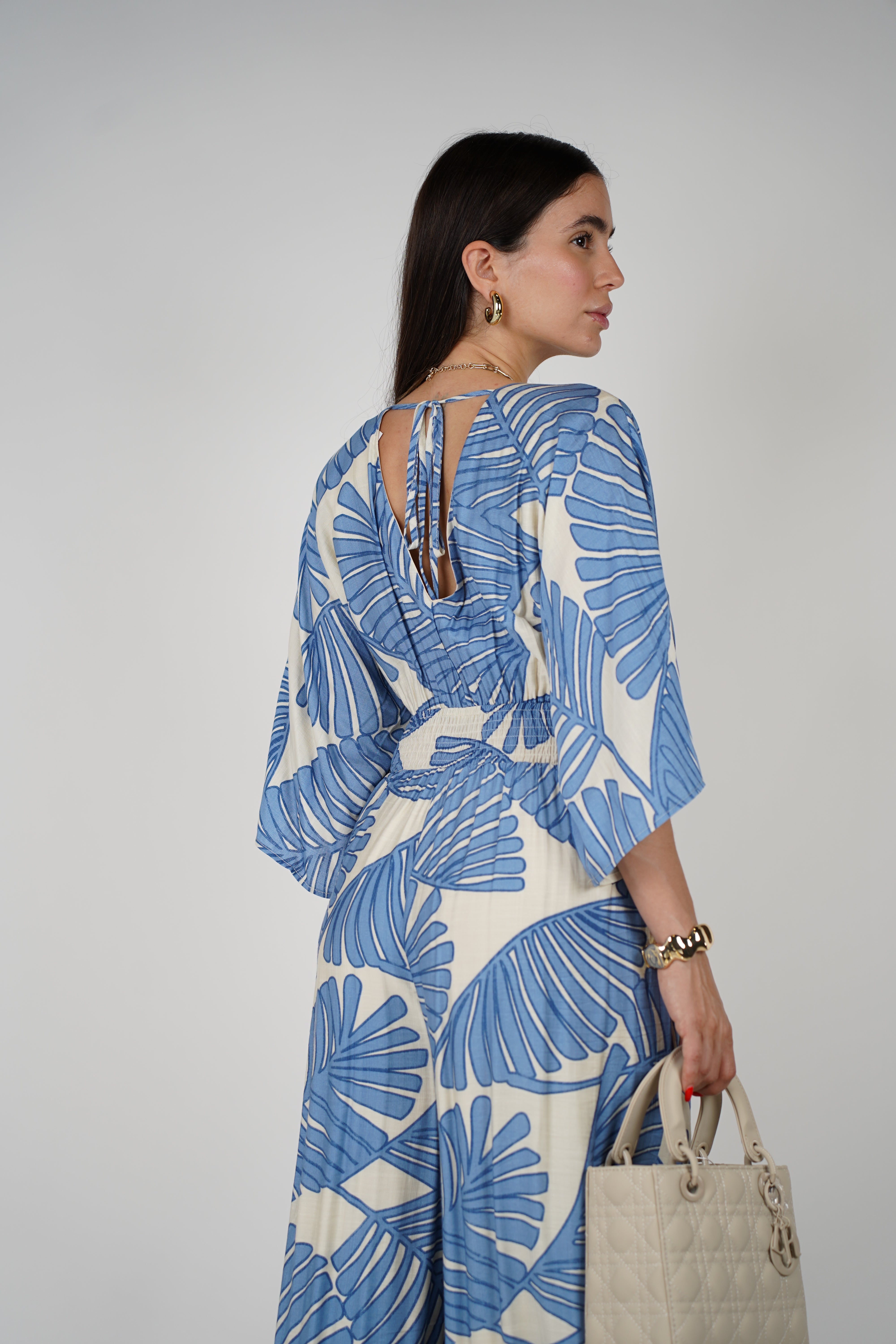 Raquel Tropical Leaf Print Wide-Leg Jumpsuit – Wrap Style, Lightweight & Resort-Ready